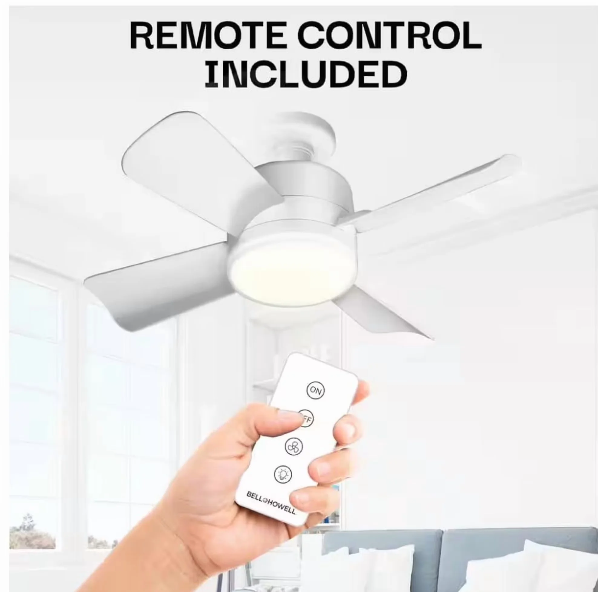 Sleek Ceiling Fan with LED, Reversible Blades, Energy Efficient - Box White Model 500A13