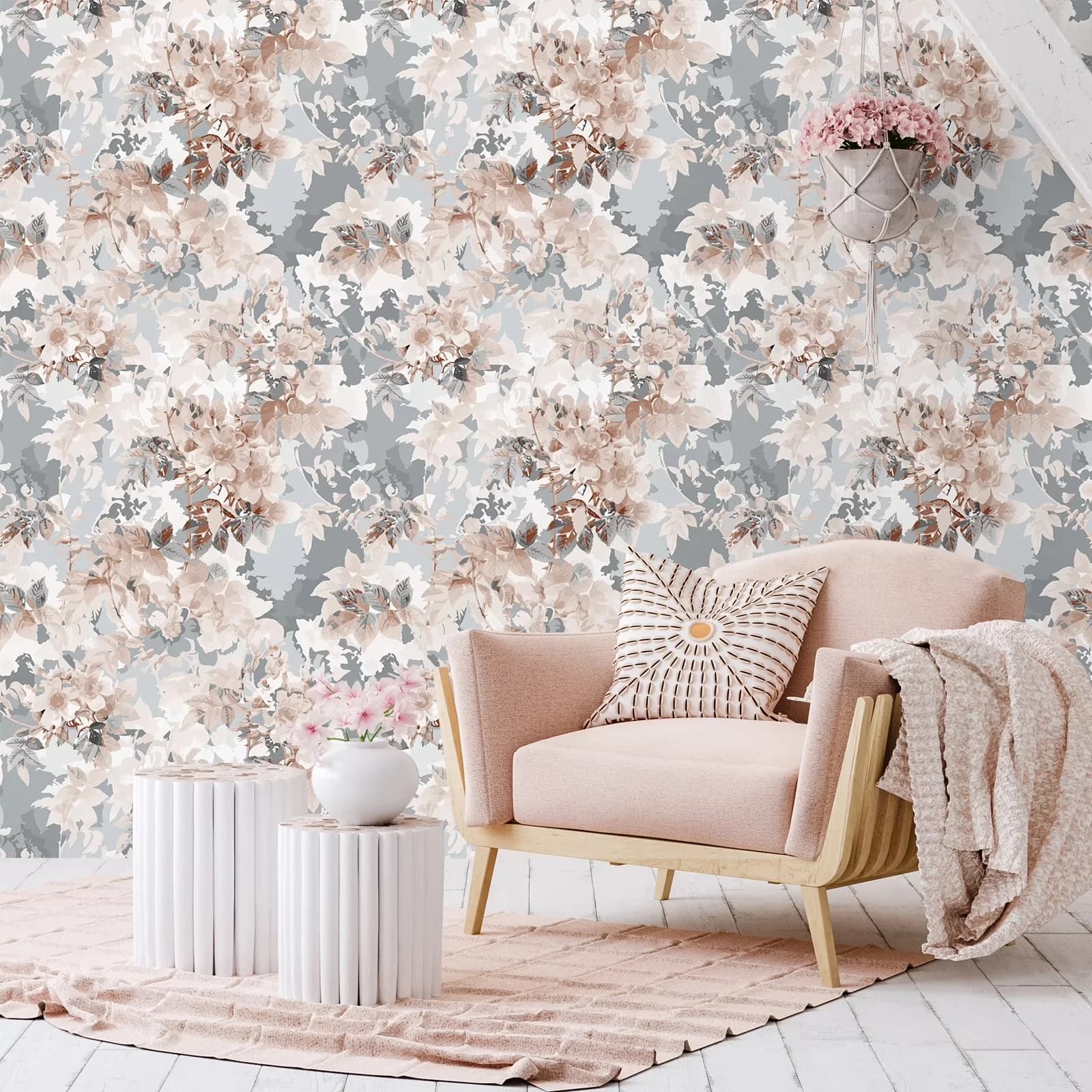 Classic Wallpaper Wall Decals Wall Covering with Waterproof - Grey Pink Vinyl Model 06643B