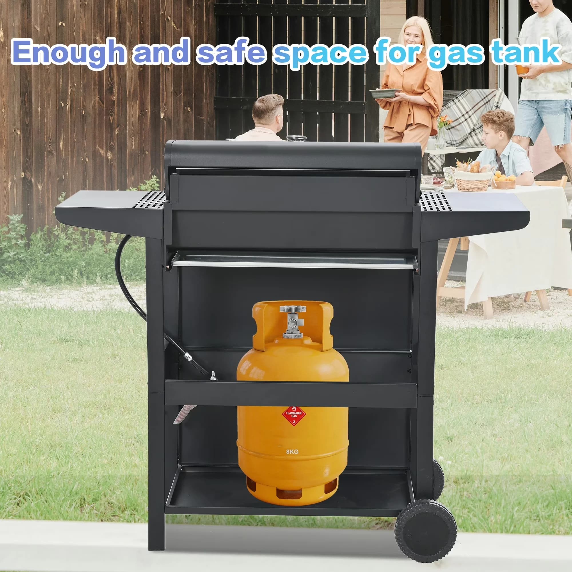 Gas Grill Durable with Rust Resistant, Minyam 4-Burner Propane - Black Stainless Steel Model 8C4456