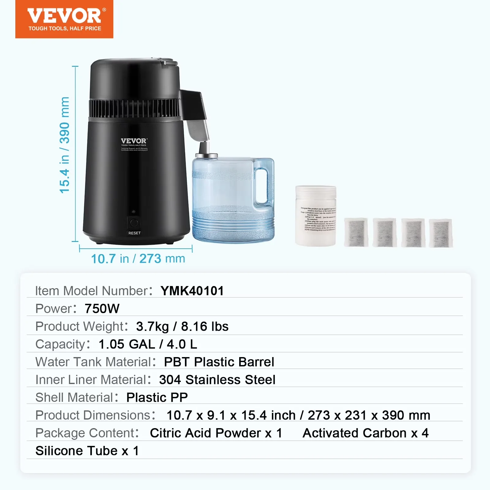 Durable Water Filtration with Automatic Shut-Off, Premium Water Distiller - Silver Model F7B002