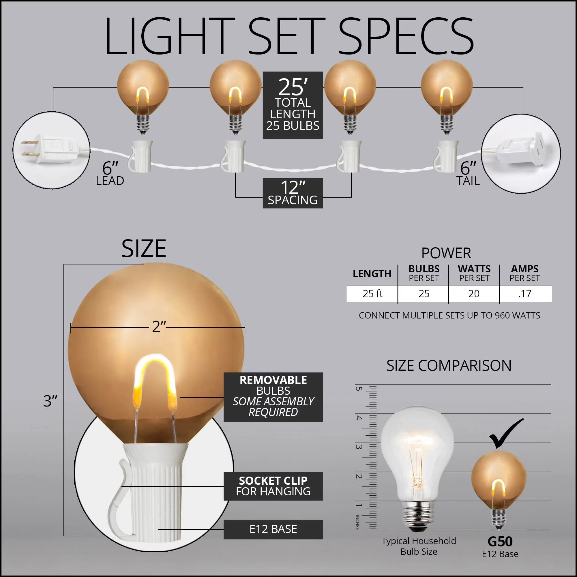 Novelty Light Compact with LED, Energy Efficient, 25 ft White Wire - Clear Model D7E7EC