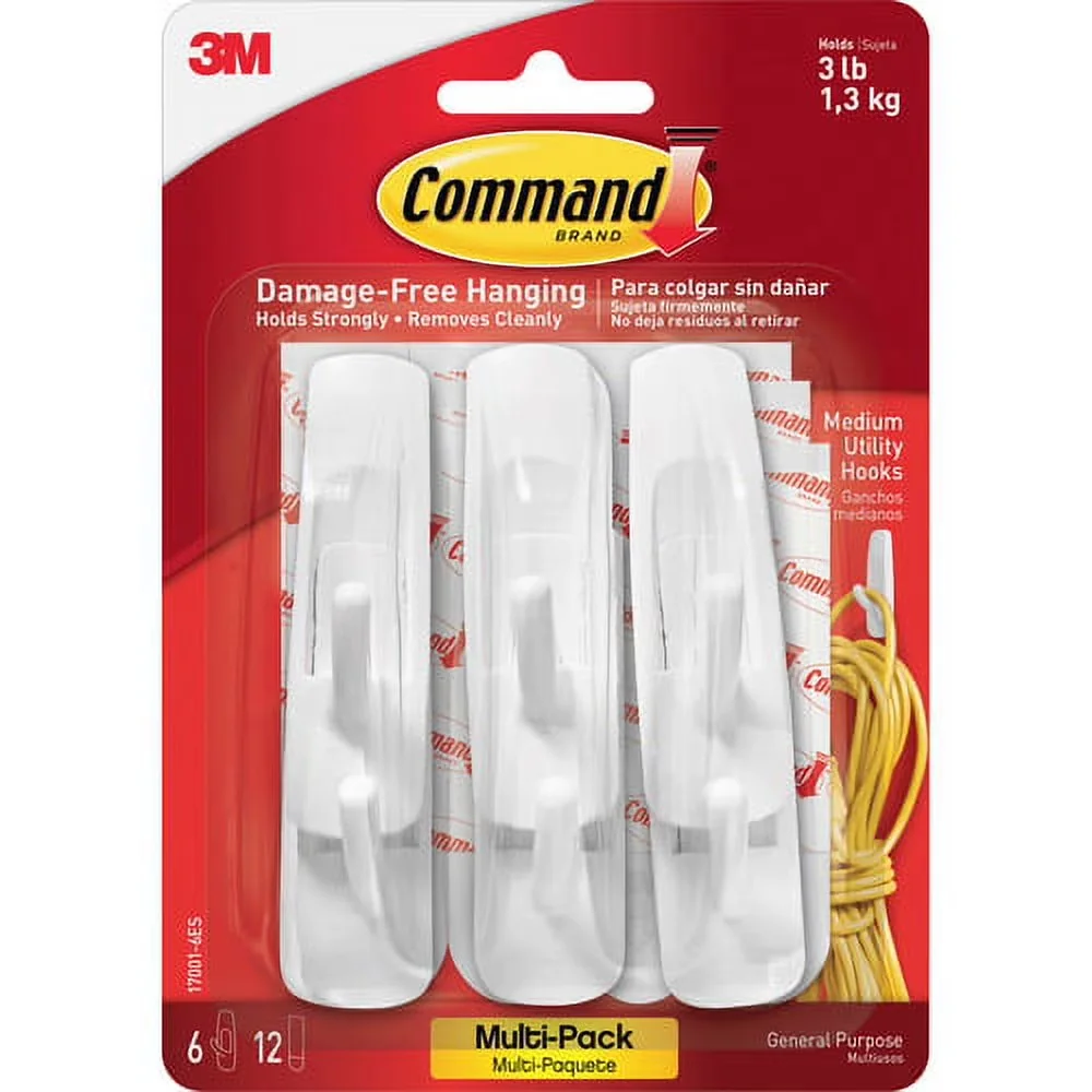 Stylish Damage-Free Hanging with Easy Installation, Hanger Material - Plastic, Height - 3" - White Plastic for Home, Office Model 6CE560