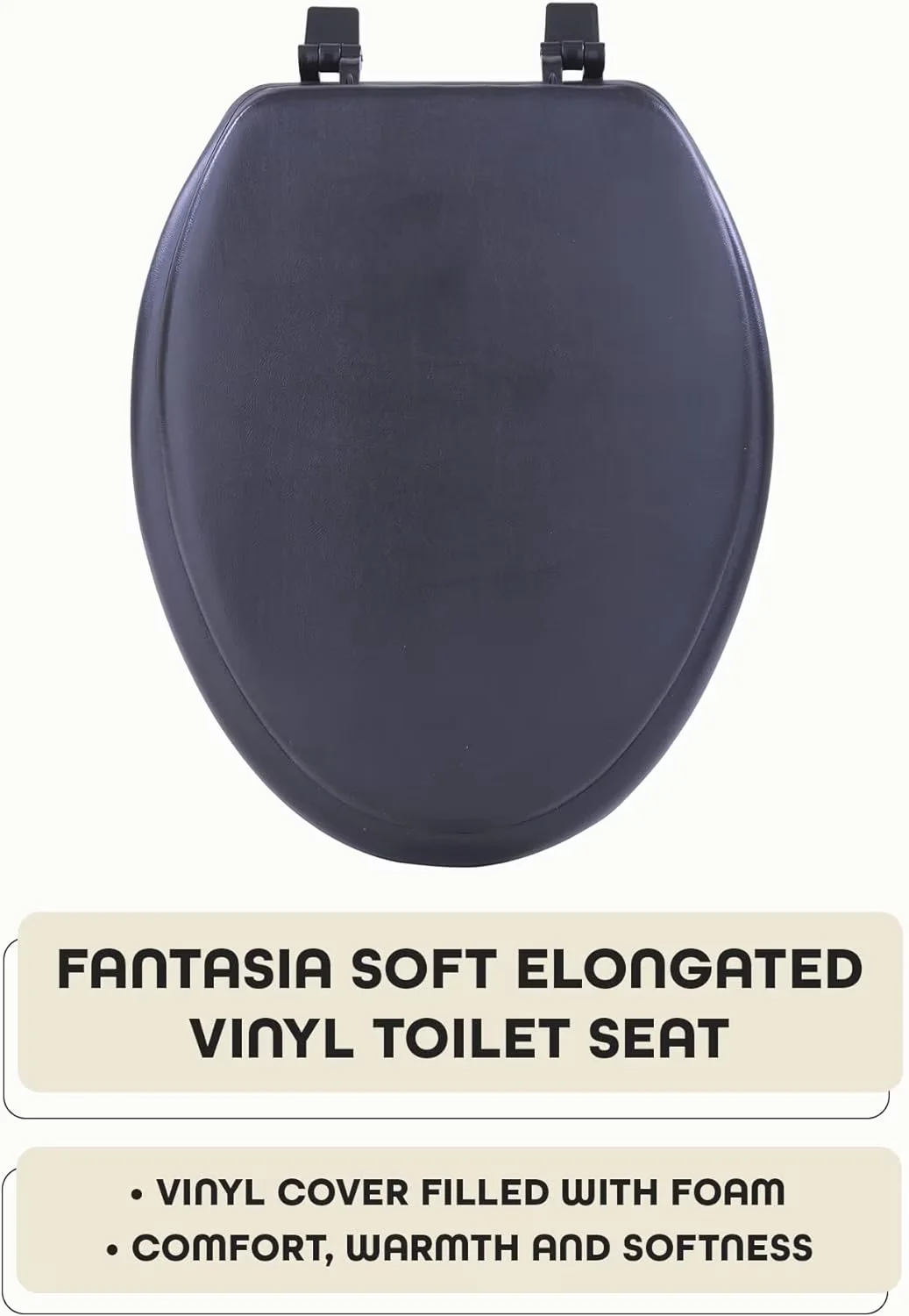 Toilet Seats And Lid Reliable with Easy Installation, Adjustable Hinges - Black Vinyl Model 591362