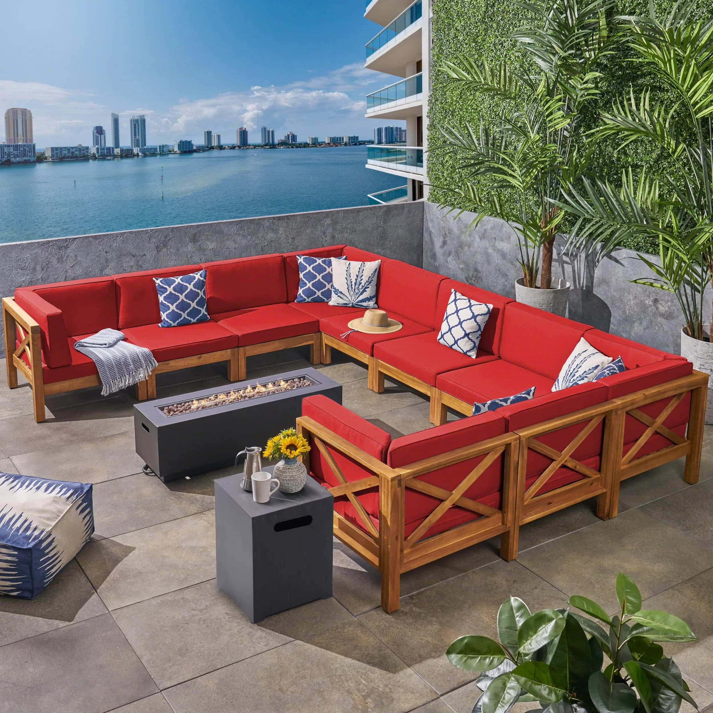 Outdoor Sofas Sectional Versatile with Water-Resistant, Traditional, Fabric Composition: 100% Polyester - Gray Acacia Wood Model 08D85D