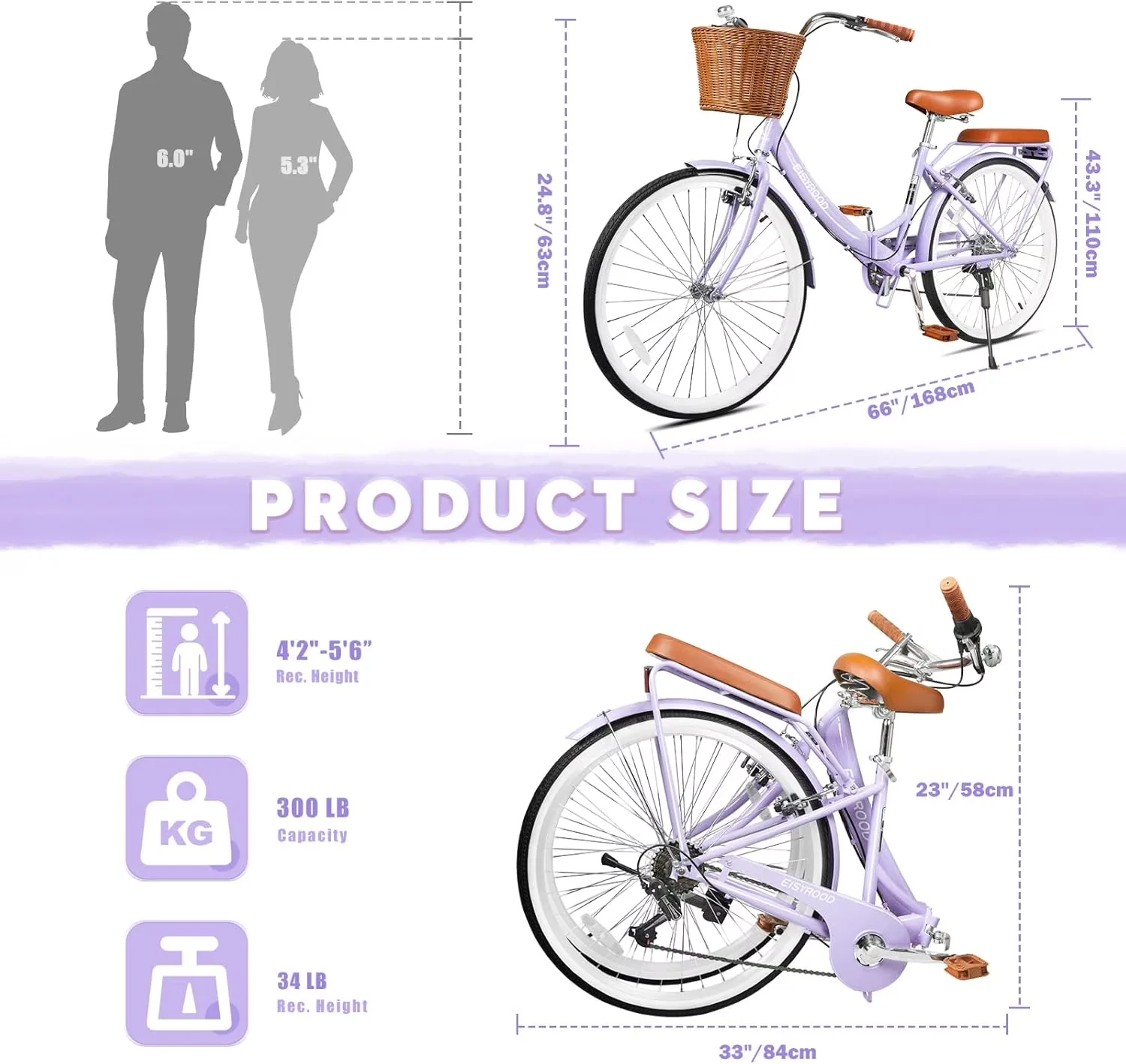 Cruiser Bike Essential with Foldable - Purple 26 inch for Multiple Applications Model DD540B