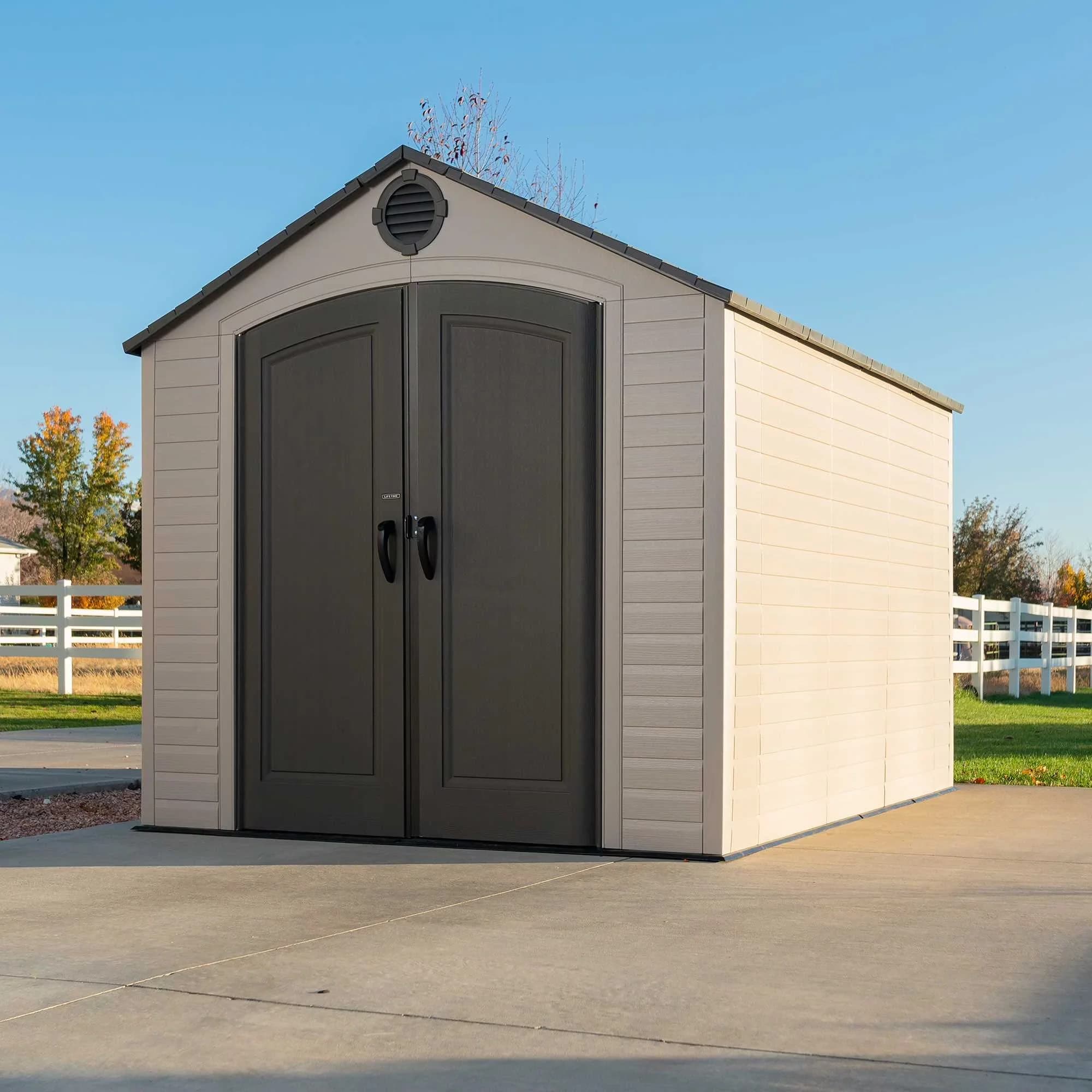 Shed Durable with Impact-Resistant, Uv Resistant, Compatible With Padlock - High-Density Polyethylene, Powder-Coated Steel Beige Model 576DB3
