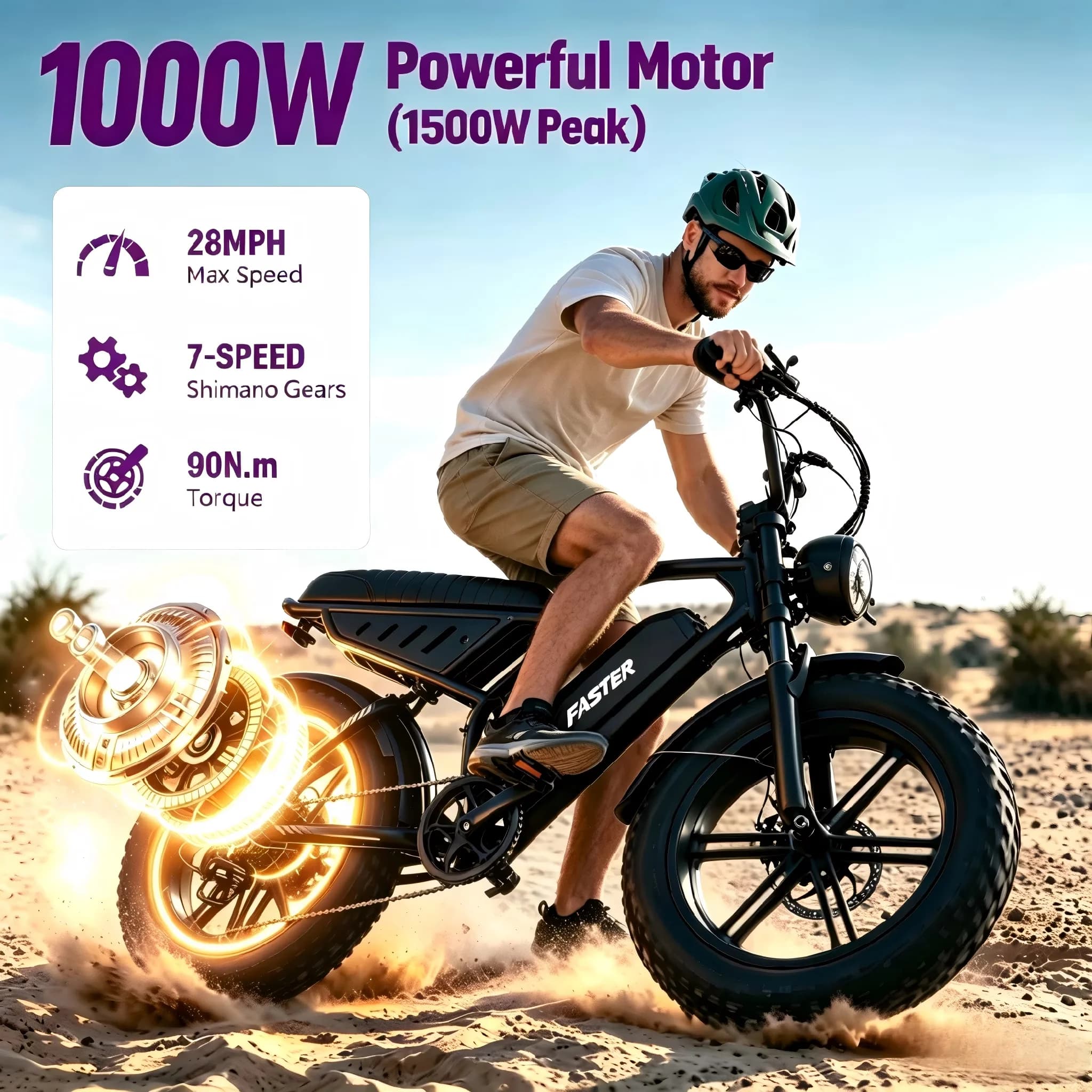 Electric Bike Efficient with Battery, 1500W - Black - Heavy Duty Model BDFAB9