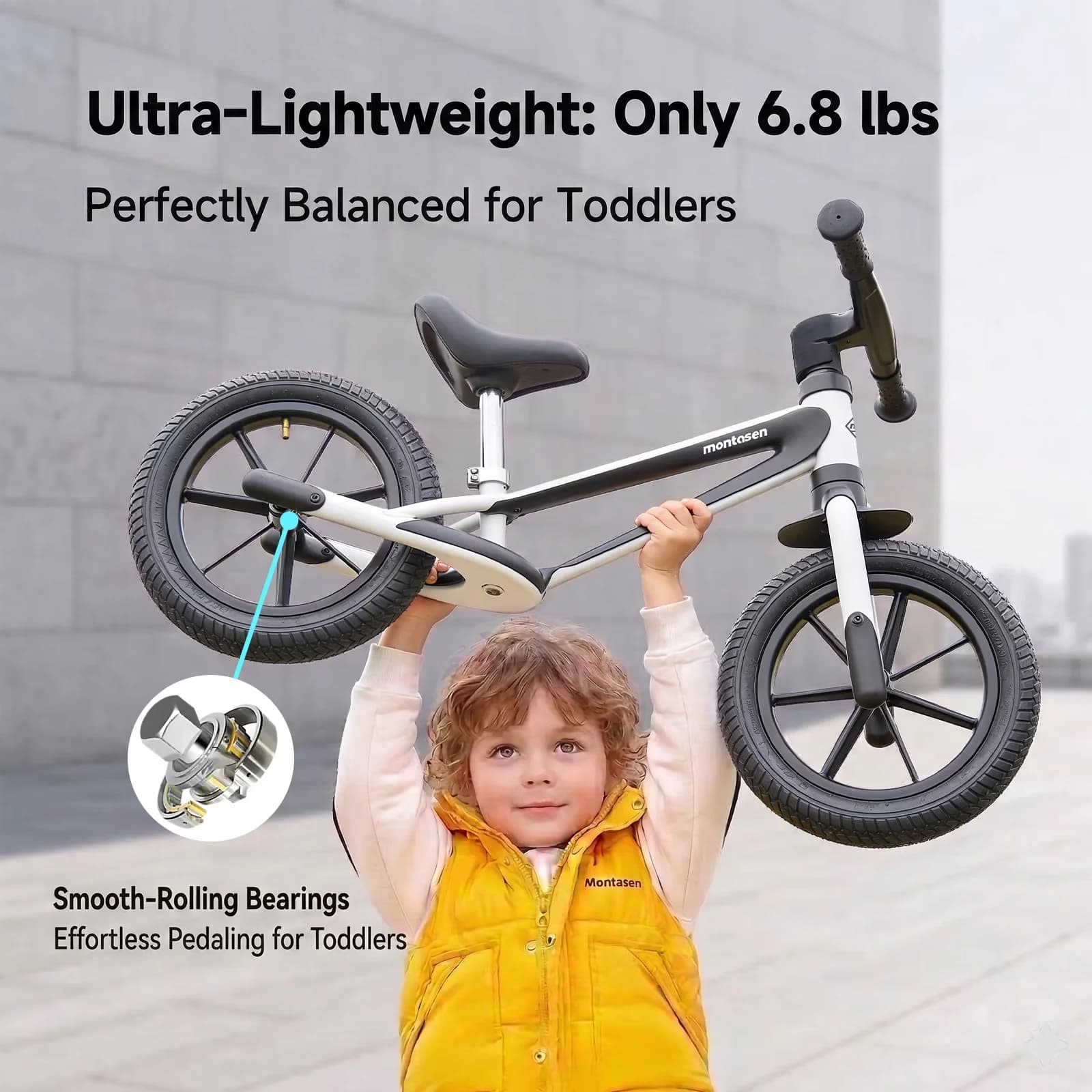 Kids Bike Classic with Adjustable Seat, Birthday Gift, No-Pedal Double Frame & Adjustable Seat - White Model 600607