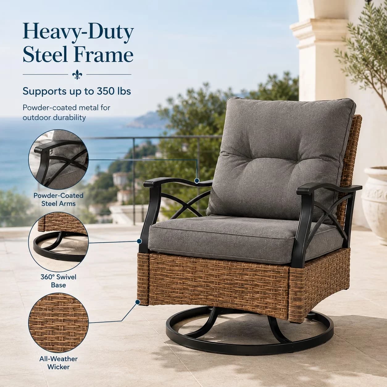 Patio Dining Set Professional with Outdoor Chair of 2, 2-Tier Table, 3 Pcs Furniture Clearance - Pe Rattan+Steel+Polyester... Model 80A9AD