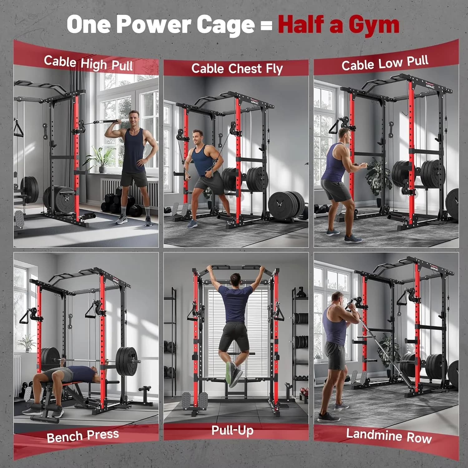 Essential Home Gym with Adjustable, Multifunctional, 1500lbs Squat Pulley Power Cage for Home - Model E009AA