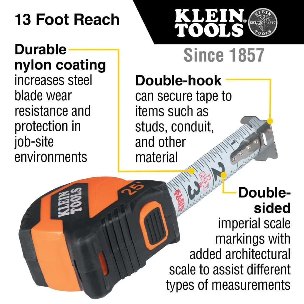 Reliable Measuring Layout with Lightweight, 25Ft Compact Tape Measure - Nylon Model 78CA27