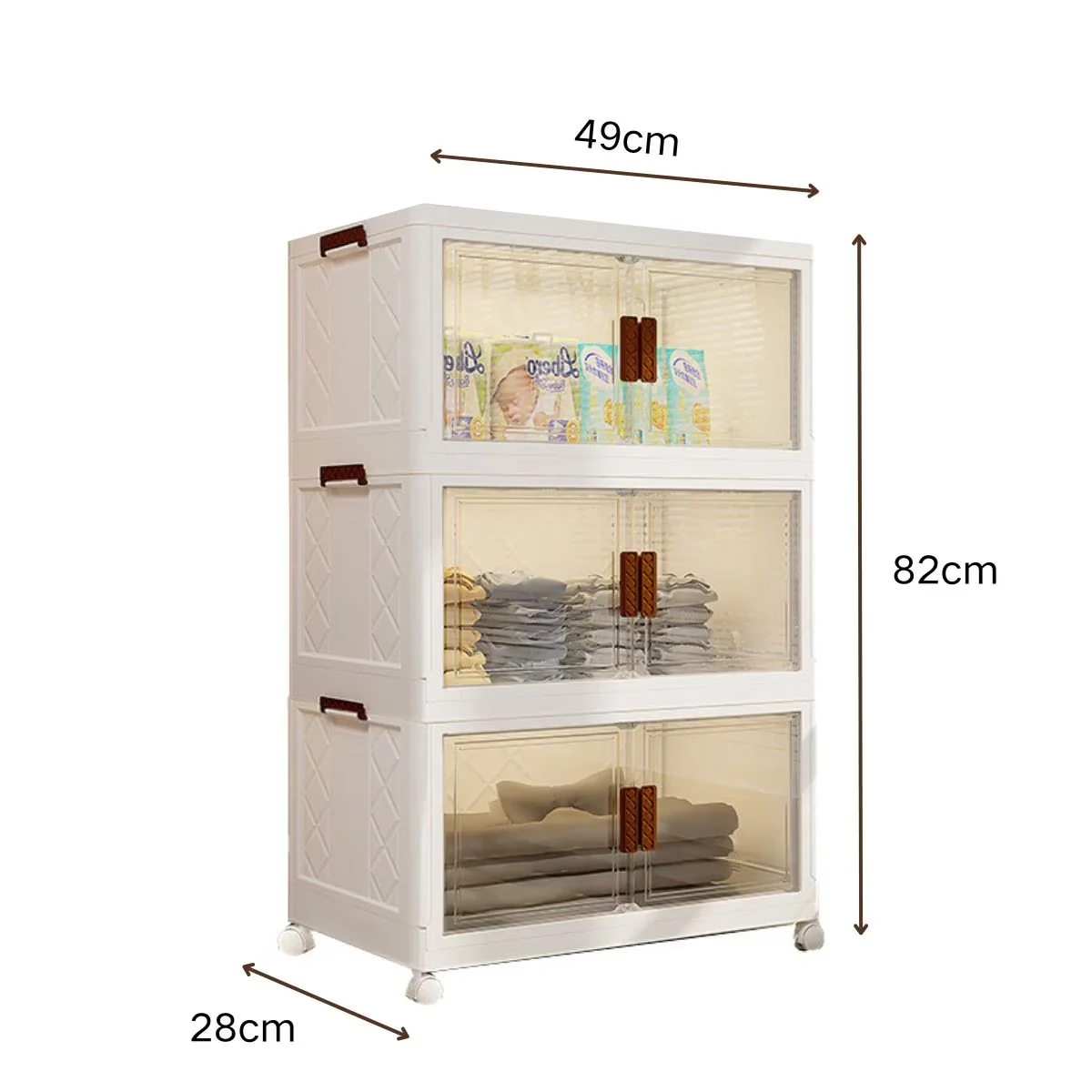 Durable Garage Storage Supply with Lids, 3 Tier Stackable Plastic Bins, Wheels - Plastic 19.3in-3Tier Model 6C571C