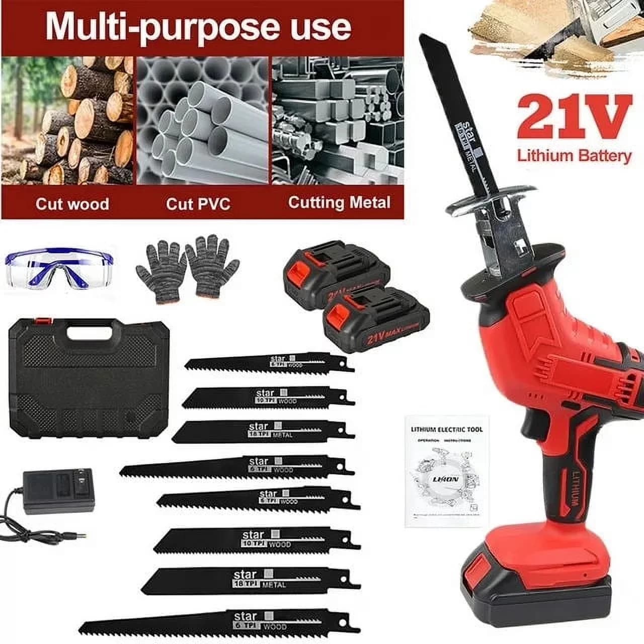 Power Saw Premium with Battery, 21V, 21V Cordless Reciprocating for Multiple Applications - Model A6AE5E