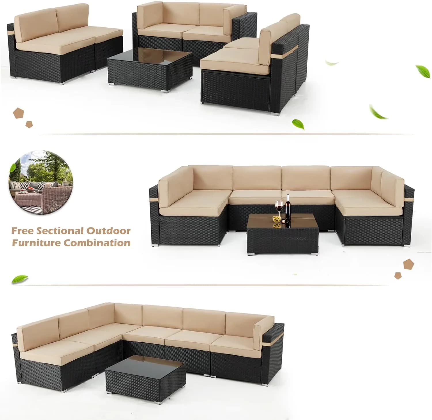 Professional Outdoor Sofas Sectional with Steel Frame, Brown w/ Black Rattan, Shape: Rectangular - Rattan Wicker Model 4AC6B9