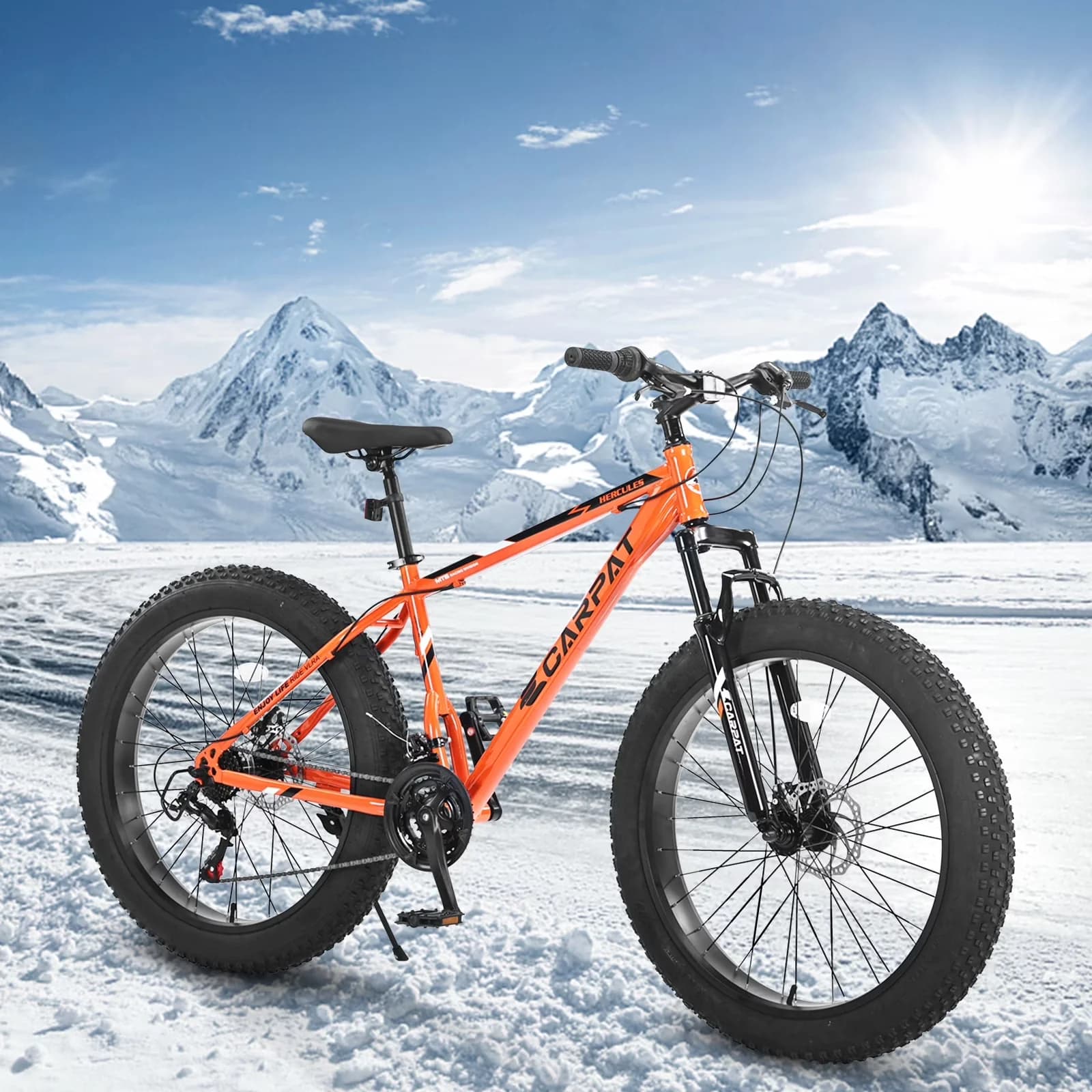 Modern Mountain Bike with Adjustable Height, Lightweight, 26 Inch Fat Tire - Orange Model 88148E