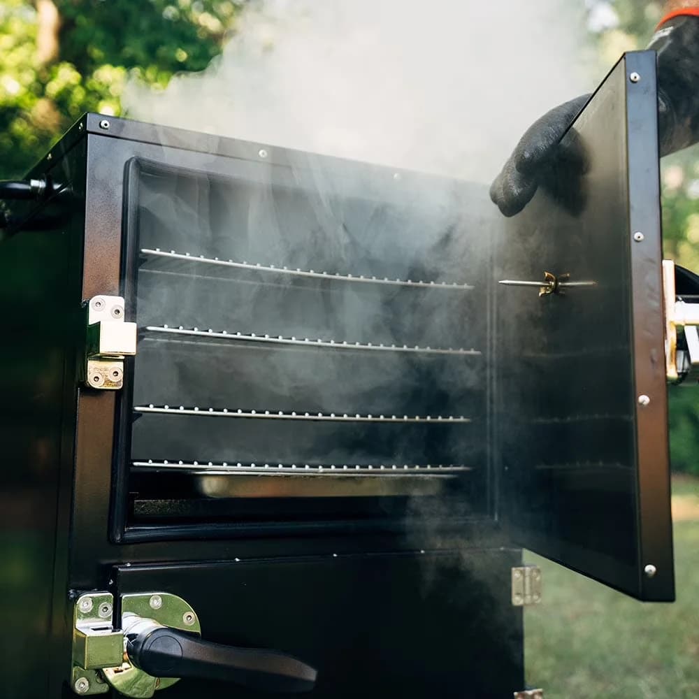 Smoker Compact with Reverse Flow, Heavy Duty Steel Construction, Reverse Flow Charcoal Vertical - Steel Gray Model 59FF28