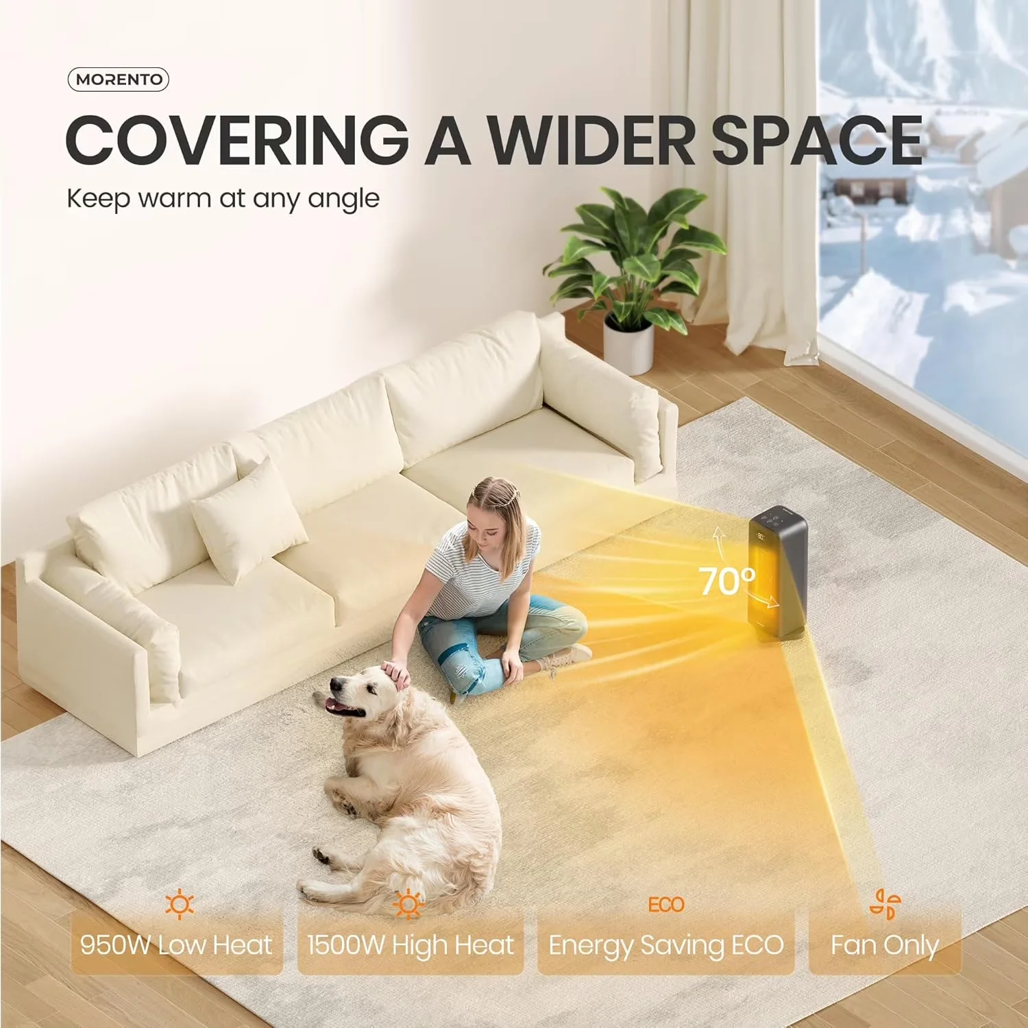 Portable And Electric Space Heater Modern with 1500W, Child Lock, Remote&APP Contorl - Black for Bedroom Model 97D407