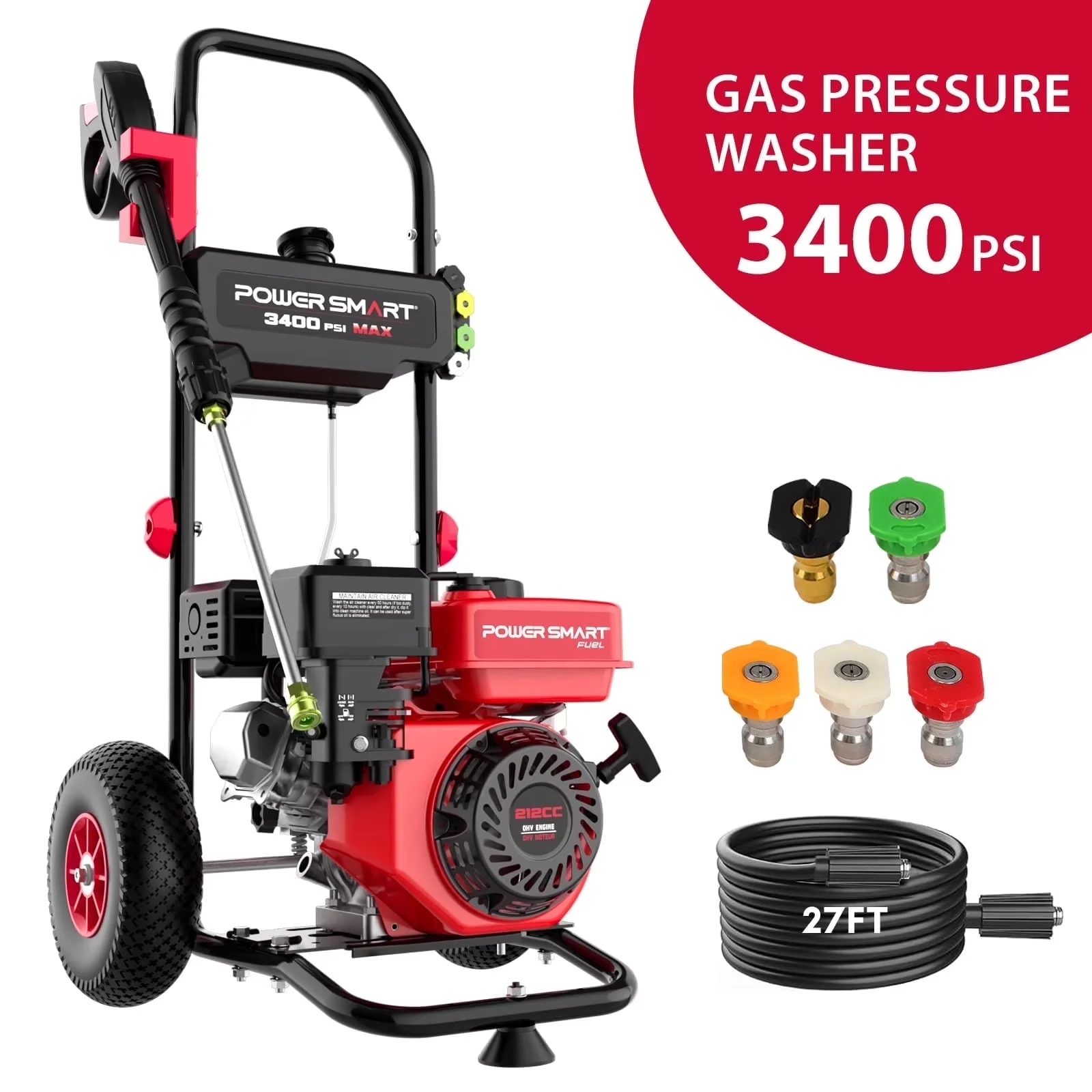 Pressure Washer Efficient with Quick Connect Tips, 212cc, 2.5GPM - 3400PSI Model 503015