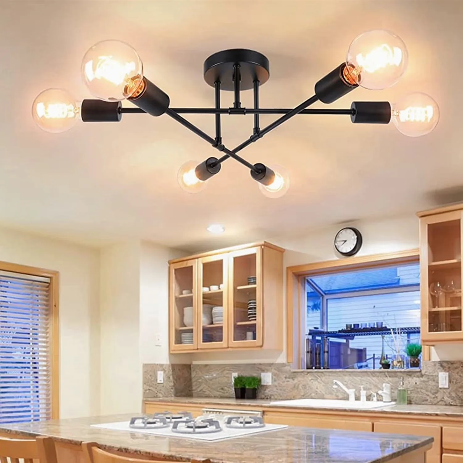Essential Ceiling Lights Fixture with LED, Dimmable - Metal Black for Dining Room, Bedroom Model C85682