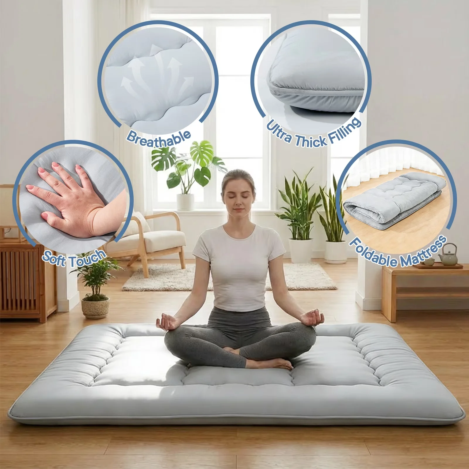 Mattresses Accessory Modern with Folding, Washable Cover - Gray Memory Foam for Guest Room, Dorm Model 74023B