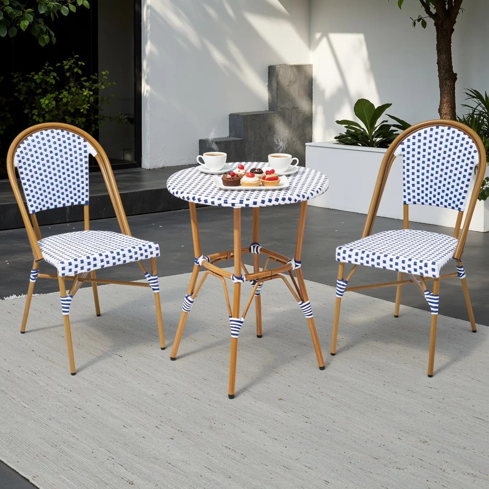 Modern Patio Dining Set with Stackable Chairs, Mildew Resistant, Mold Resistant - White Aluminum, Pe Wicker Rattan Model 3D3D96