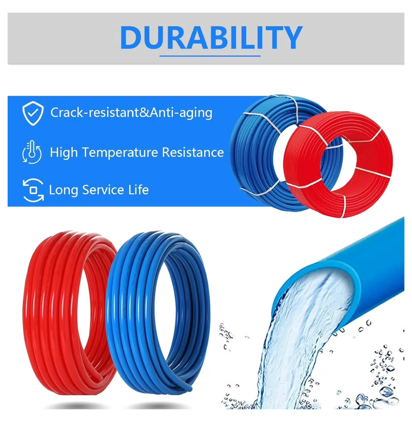 Classic Plumbing with Durable, Easy Installation, Fittings & Cinch Clamps - Pex-B Blue Model 6E0B77