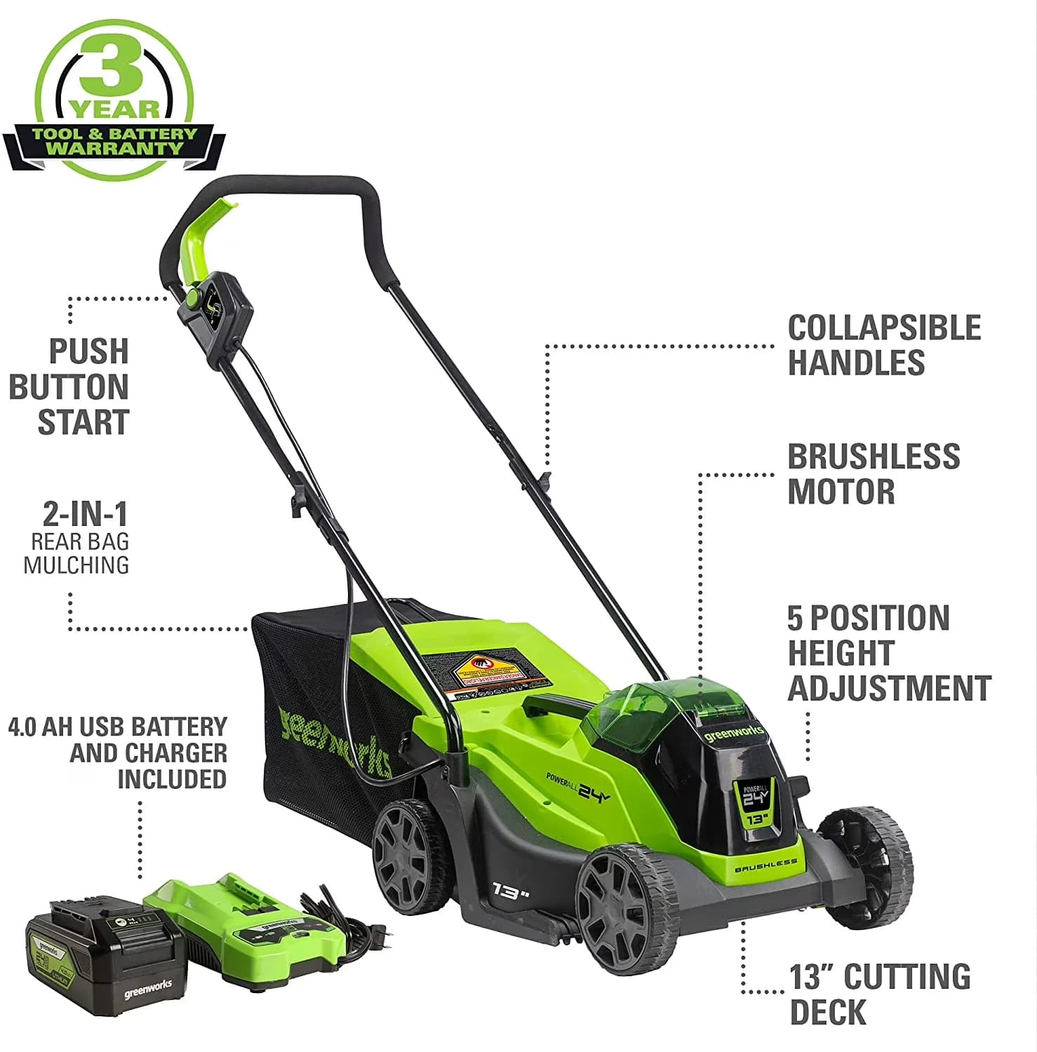 Push Mower Quality with Battery, 24V, 24V 13” Battery Powered Walk-Behind - Model D16247