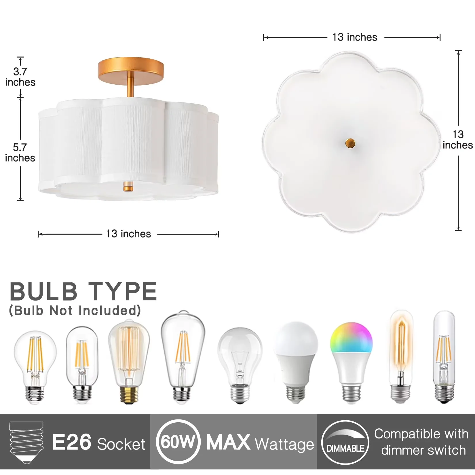 Reliable Ceiling Lights Fixture with Incandescent, Modern, Dimmable - Fabric And Metal Gold for Bedroom Model 9CDFEE