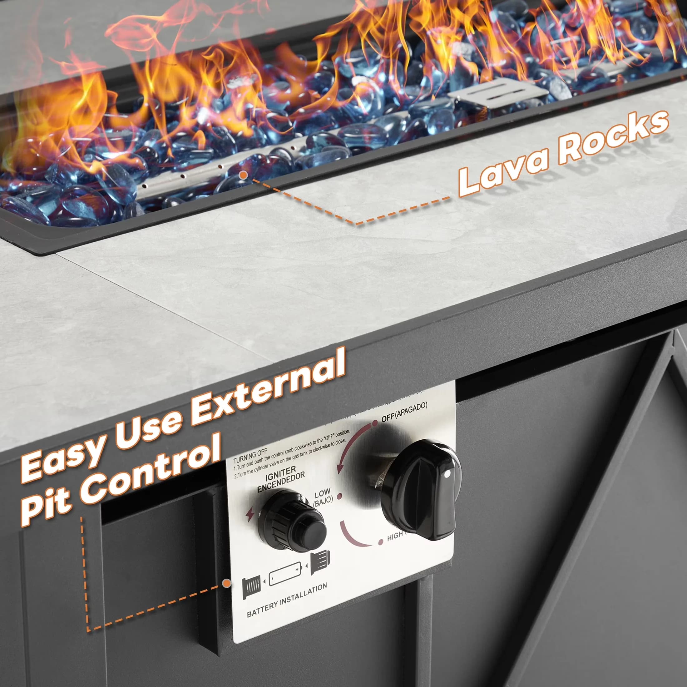 Outdoor Heating Durable with 50000 BTU, Adjustable Flame - Black Tile, Iron Model 09EBC7
