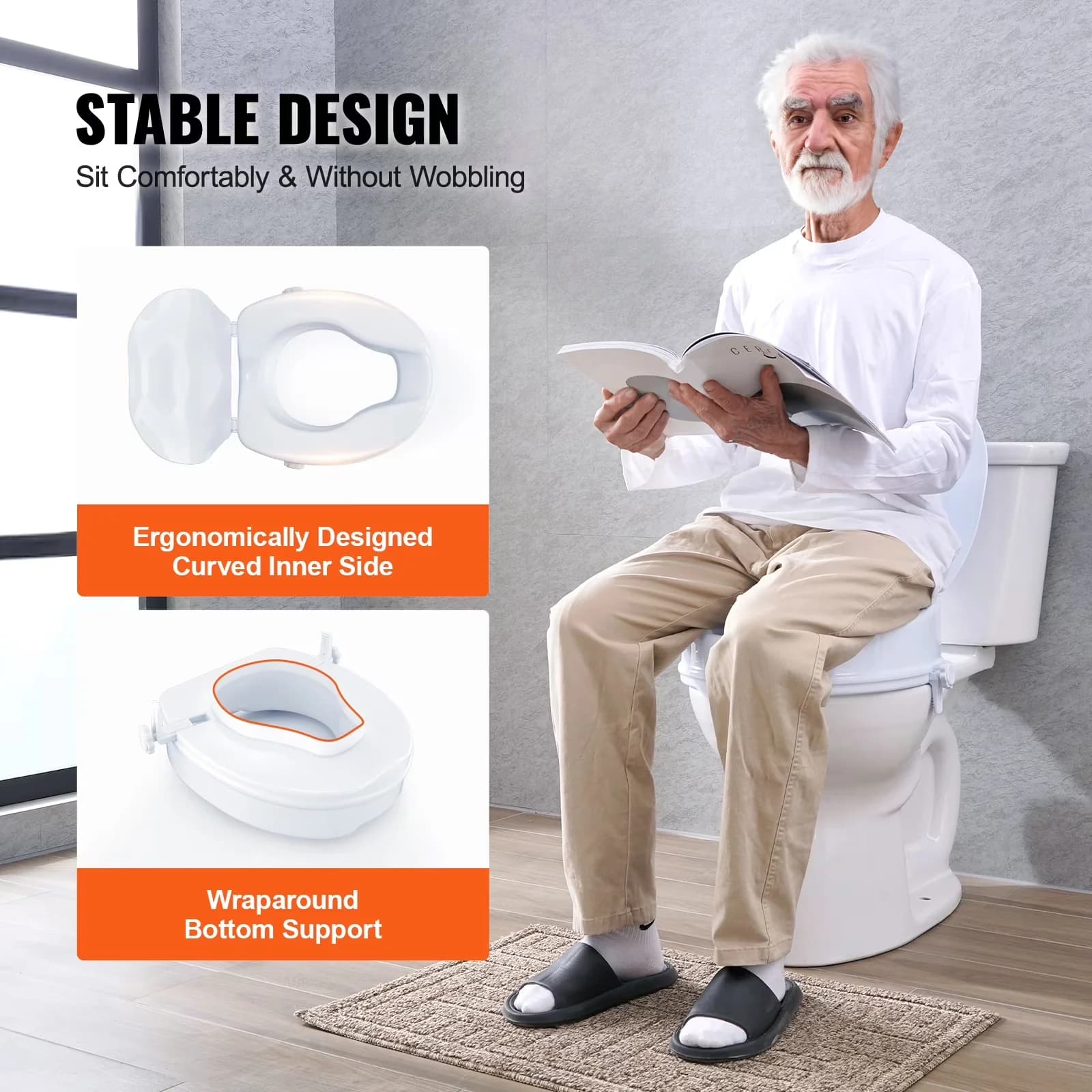 Classic Toilet Seats And Lid with Easy Installation, Supports up to 300 lbs, 4-Inch Lift - White Metal Model 0B3E73