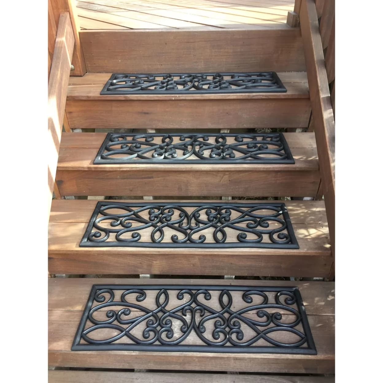 Building Material Quality with Rubber Scrollwork Stair Tread 4 Pack - Black Rubber Model 7EFD28