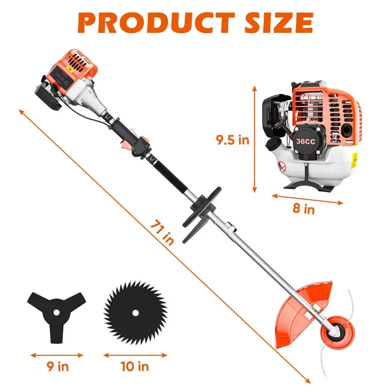 Professional Pole Saw with Antivibration, and gasoline weed cutter - Orange Model D8BC77