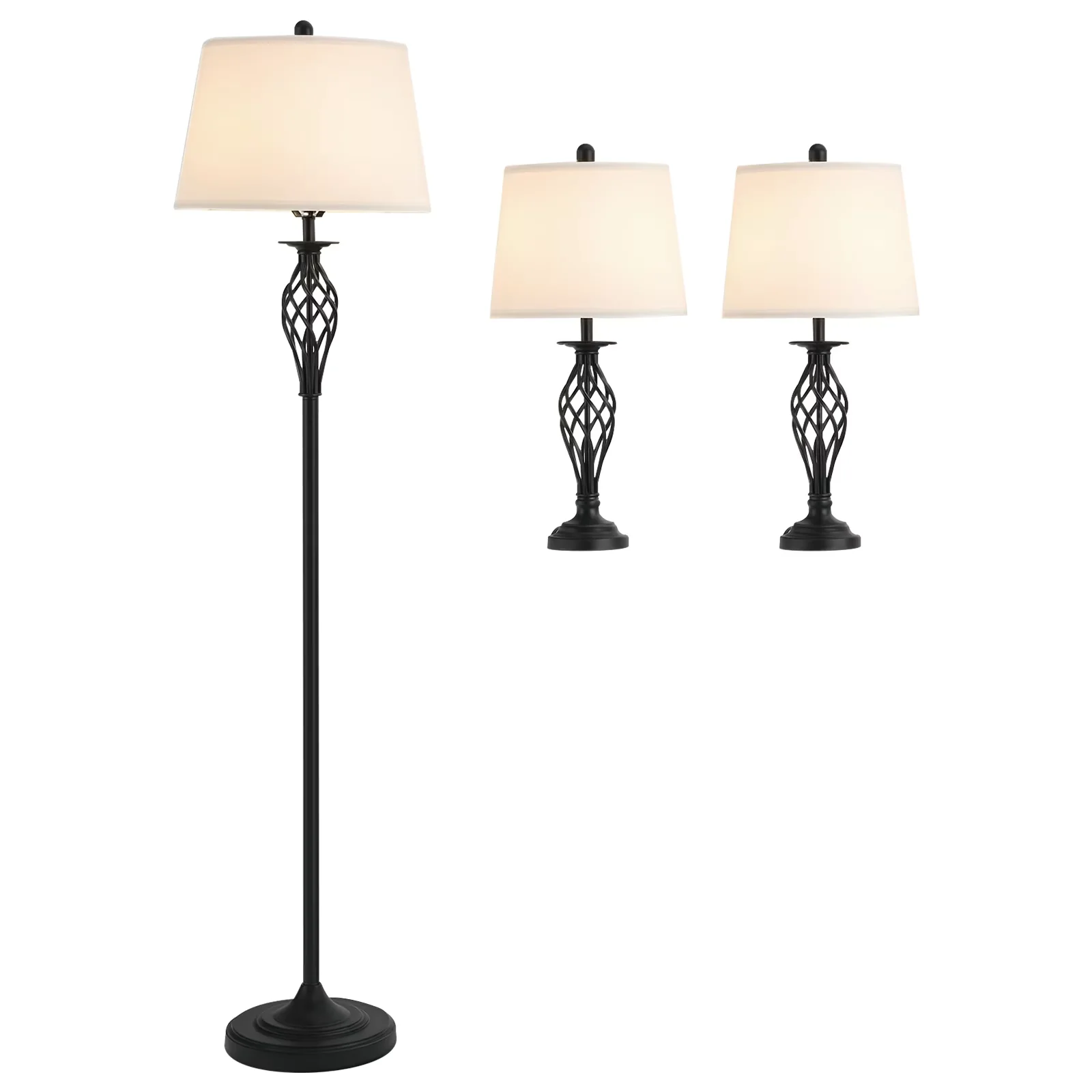 Compact Lamp Set with LED, Modern, 3 Piece Floor Lamps - Black Steel - Universal Fit Model 977528