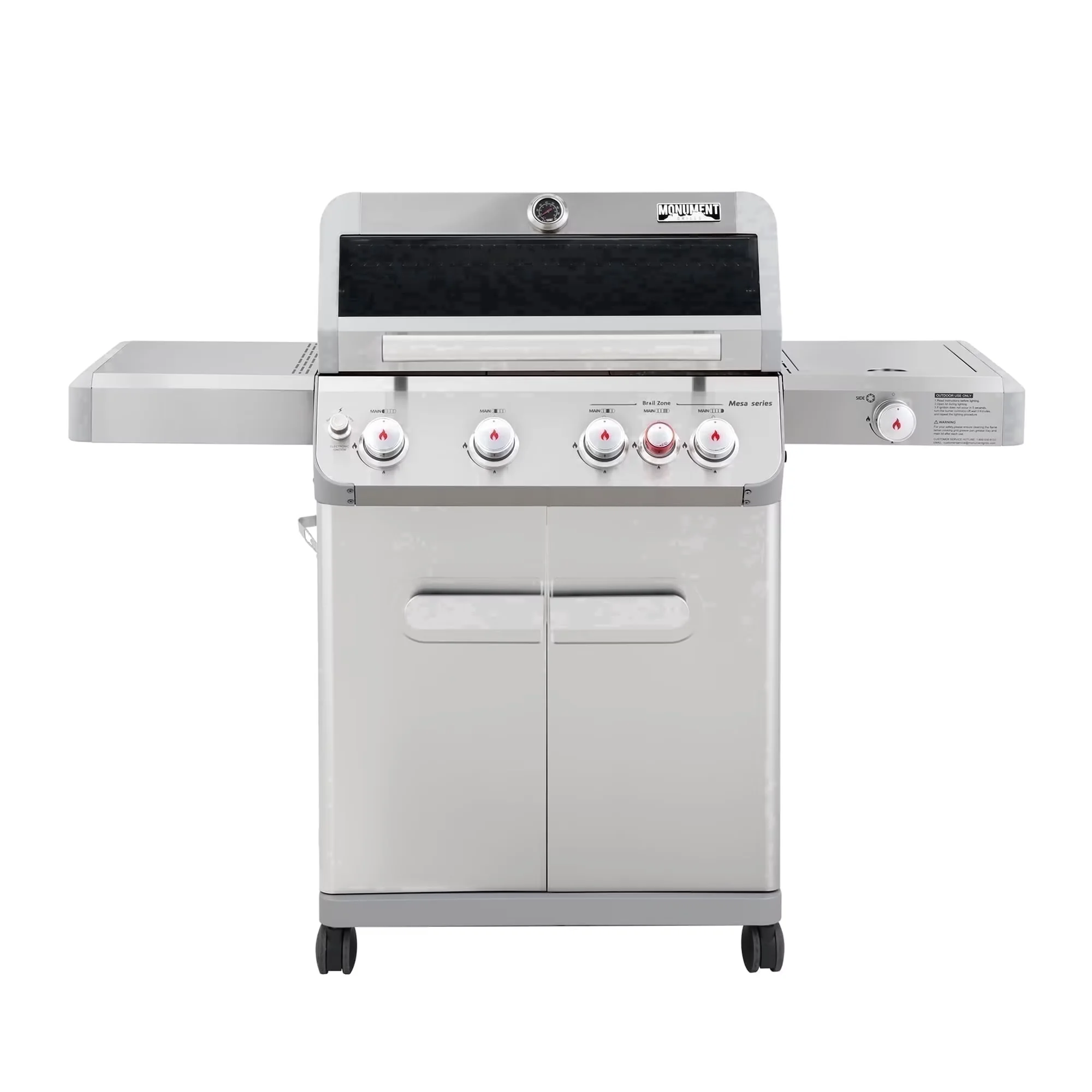 Reliable Gas Grill with LED, Grease Pan, Mesa 4-Burner Stainless Steel Propane - Silver Stainless Steel Model 26D06E