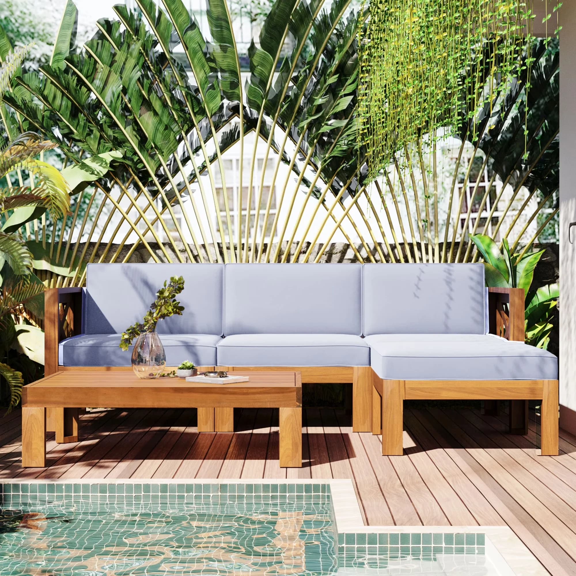 Sleek Outdoor Sofas Sectional with Uv Resistant, Weather-Resistant - Off-White Wood Model 3A5C30
