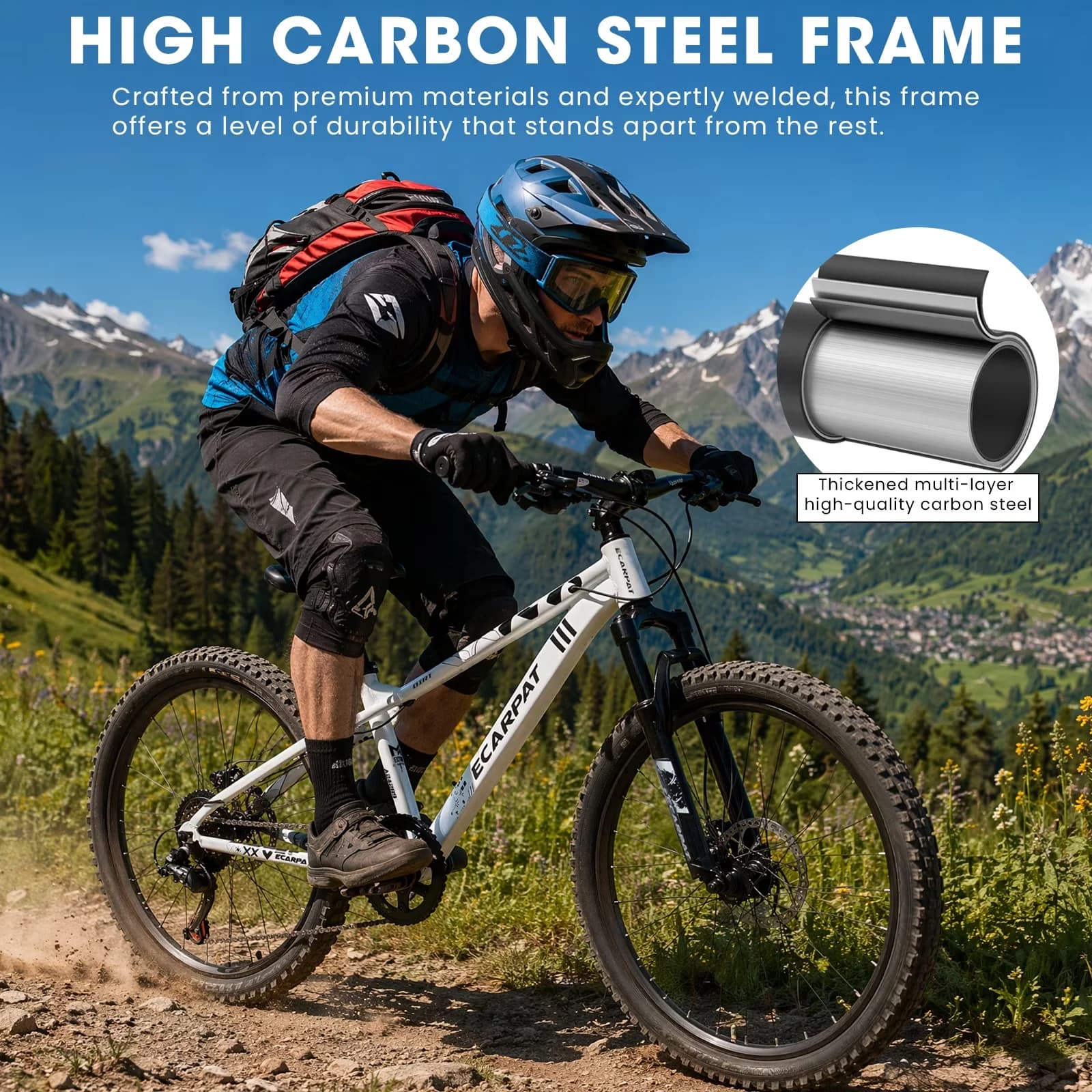 Professional Mountain Bike with 24 Inch, 9-Speed Bicycle, Front Suspension and Dual Disc Brakes - White Model DF8DB9