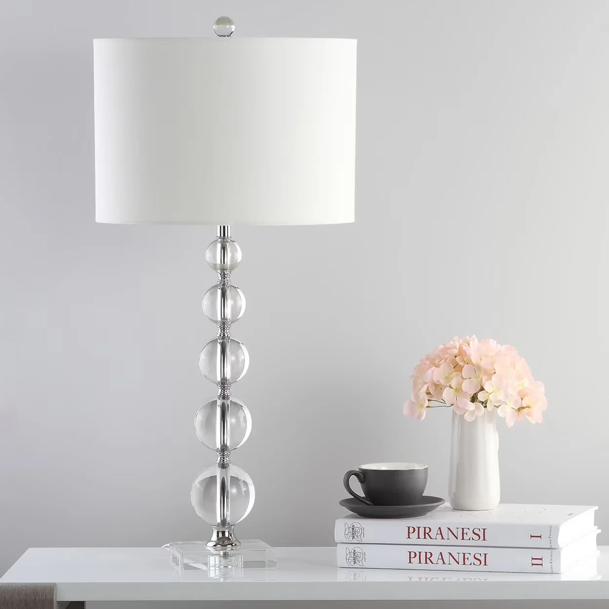 Lamp Set Stylish with LED, Transitional, Liam 29 in. H Stacked Crystal Ball Table - Clear, White Crystal Model E17EAC