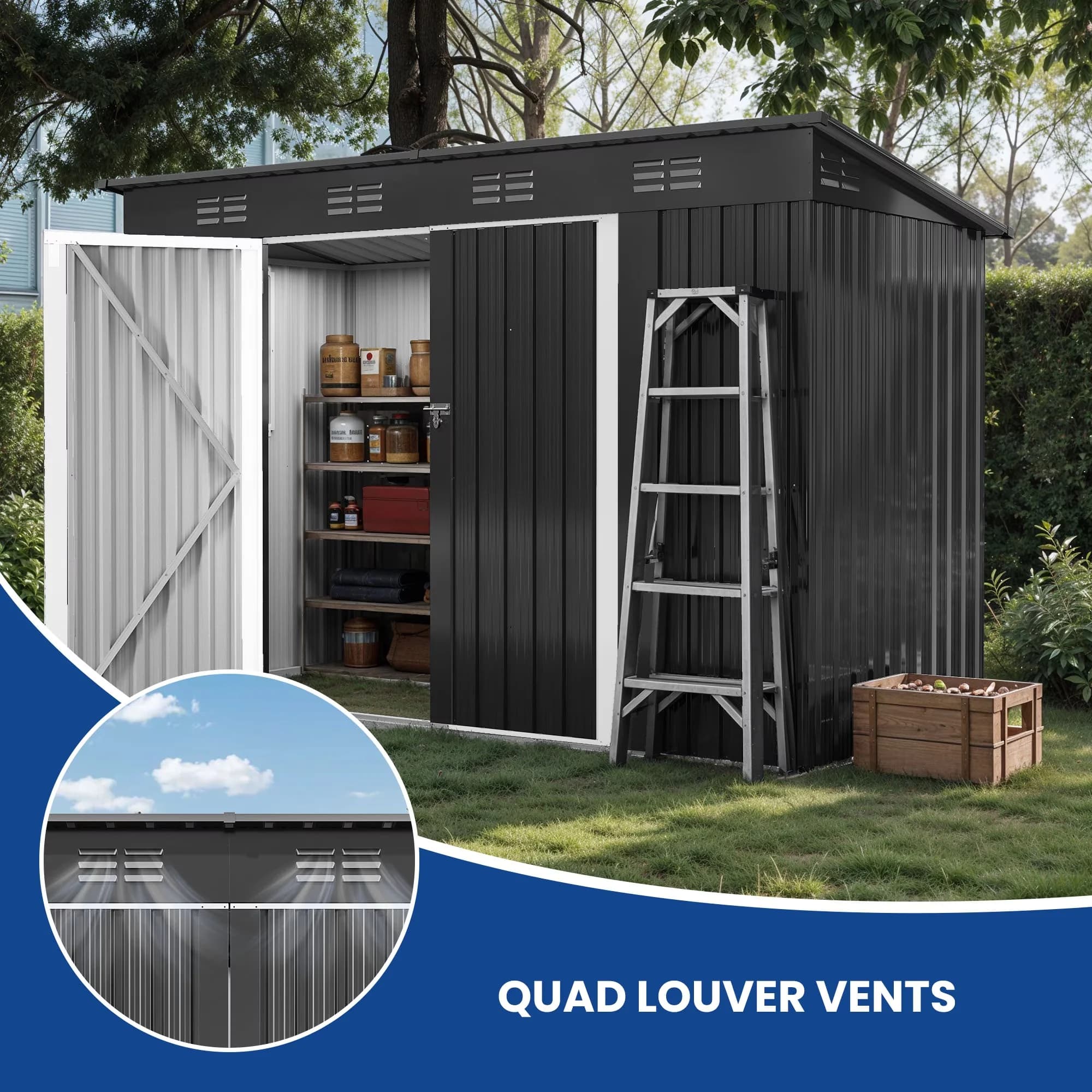 Reliable Shed with Waterproof, Oversized Storage - Metal Black for Outdoor Model 22159A