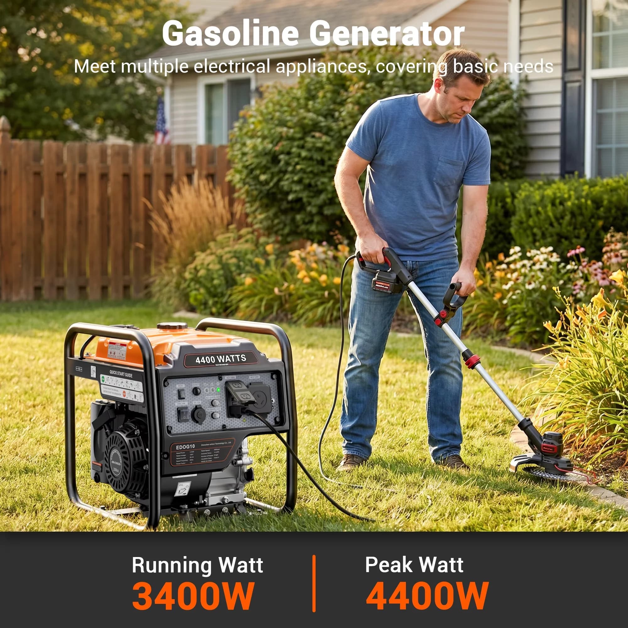 Stylish Generator with 4400W, Grounded, Short Circuit Protection for Home, Camping - Model 005A90