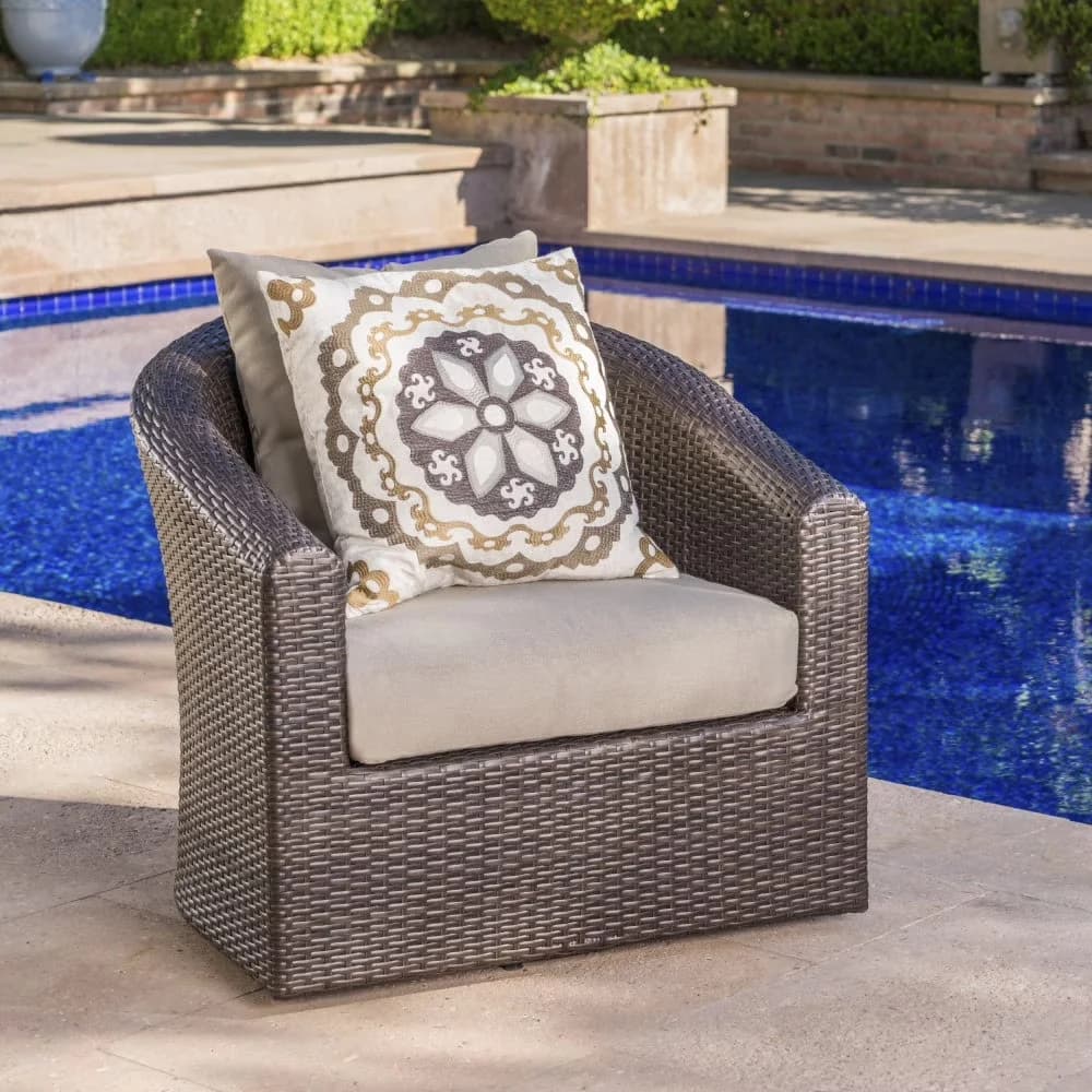 Patio Chair Innovative with Swivel, Aluminum Frame - Brown Aluminum, Wicker, Polyester Model A27707