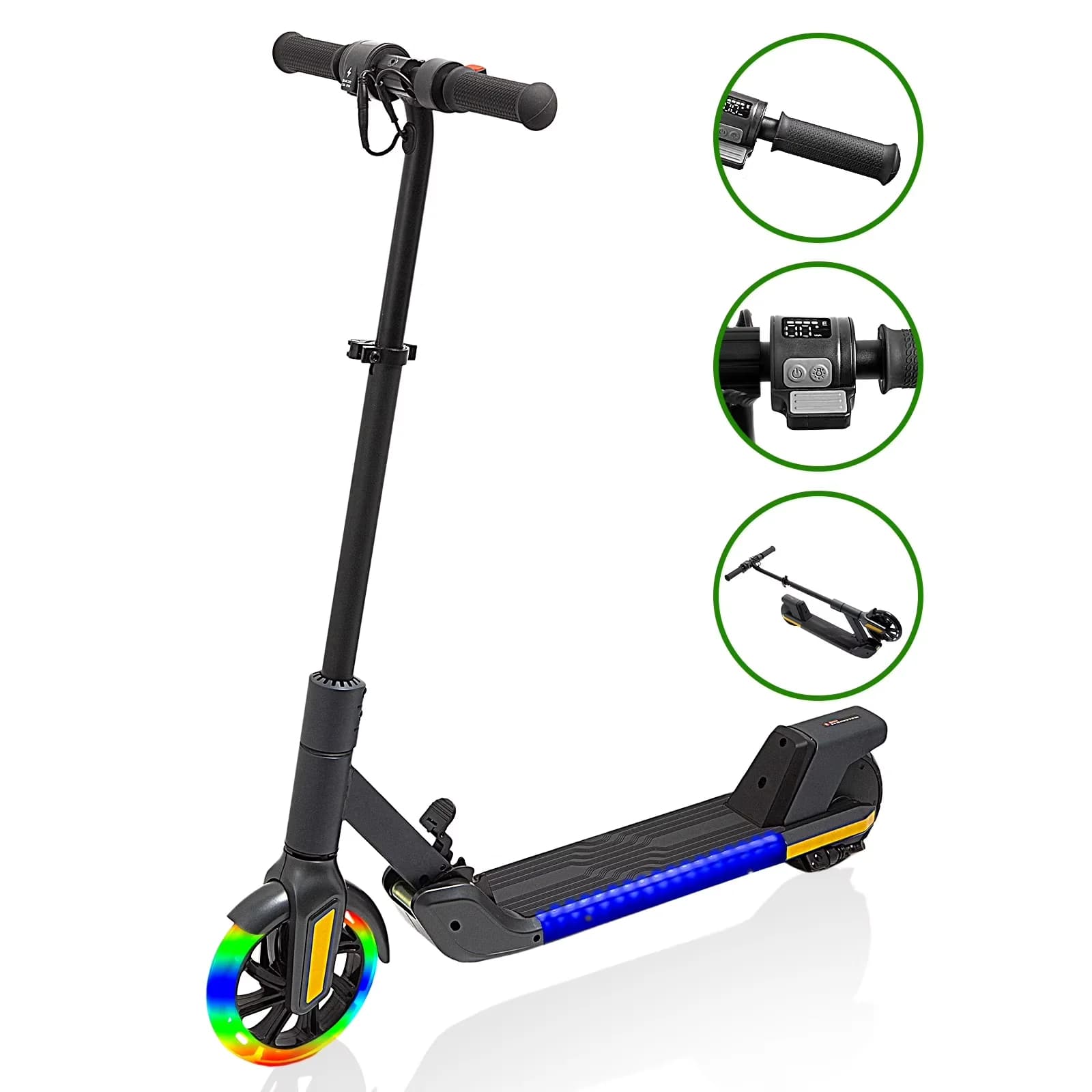 Durable Scooter with LED, 150W, Foldable - Aluminum Alloy Black 6-14 for Home and Office Model E69F45