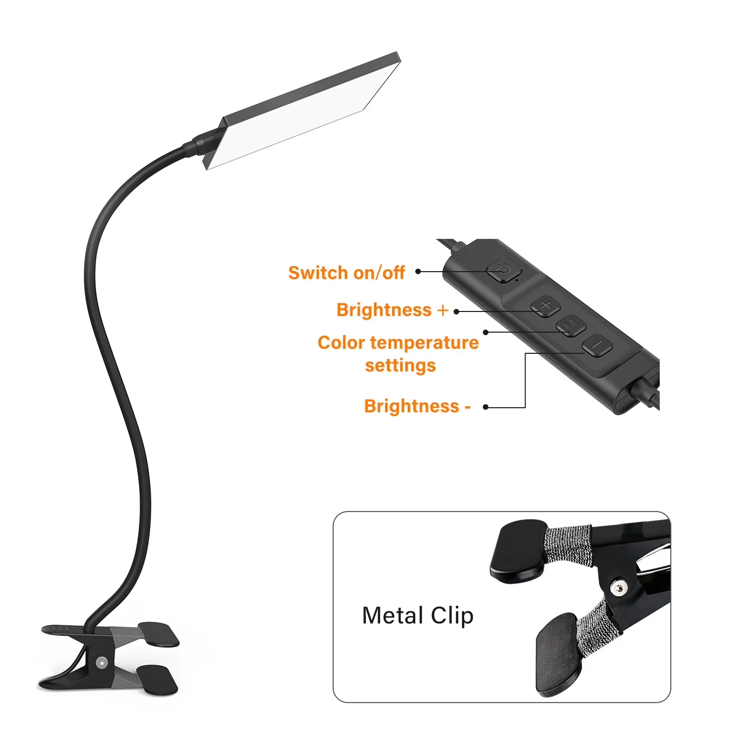 Essential Desk Lamp with LED, Dimmable, Gooseneck - Aluminum Alloy, Iron, Abs Plastic Black Model 7543AD