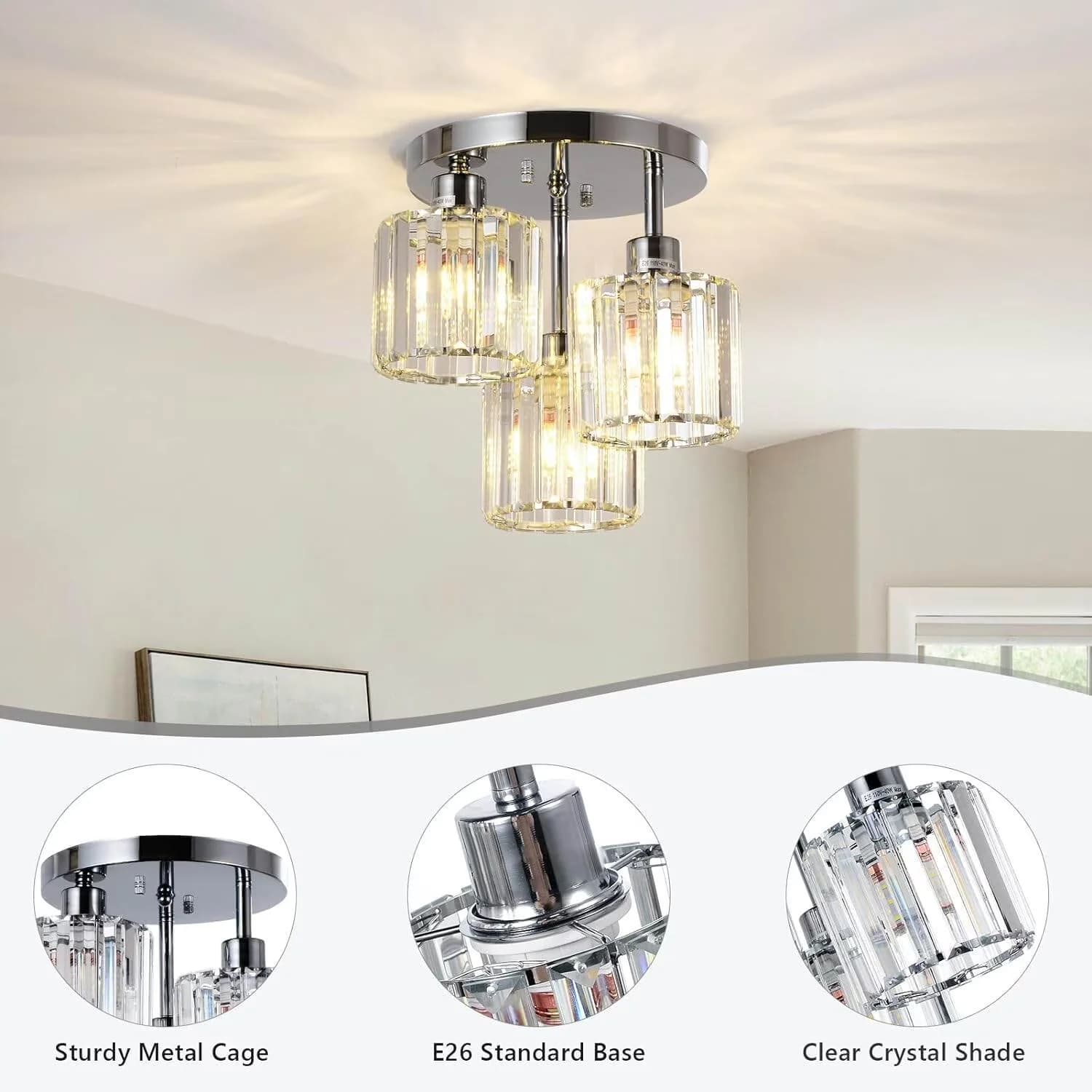 Versatile Table Lamp with LED, Modern, Dimmable - Crystal Silver for Kitchen, Bedroom Model B7C825