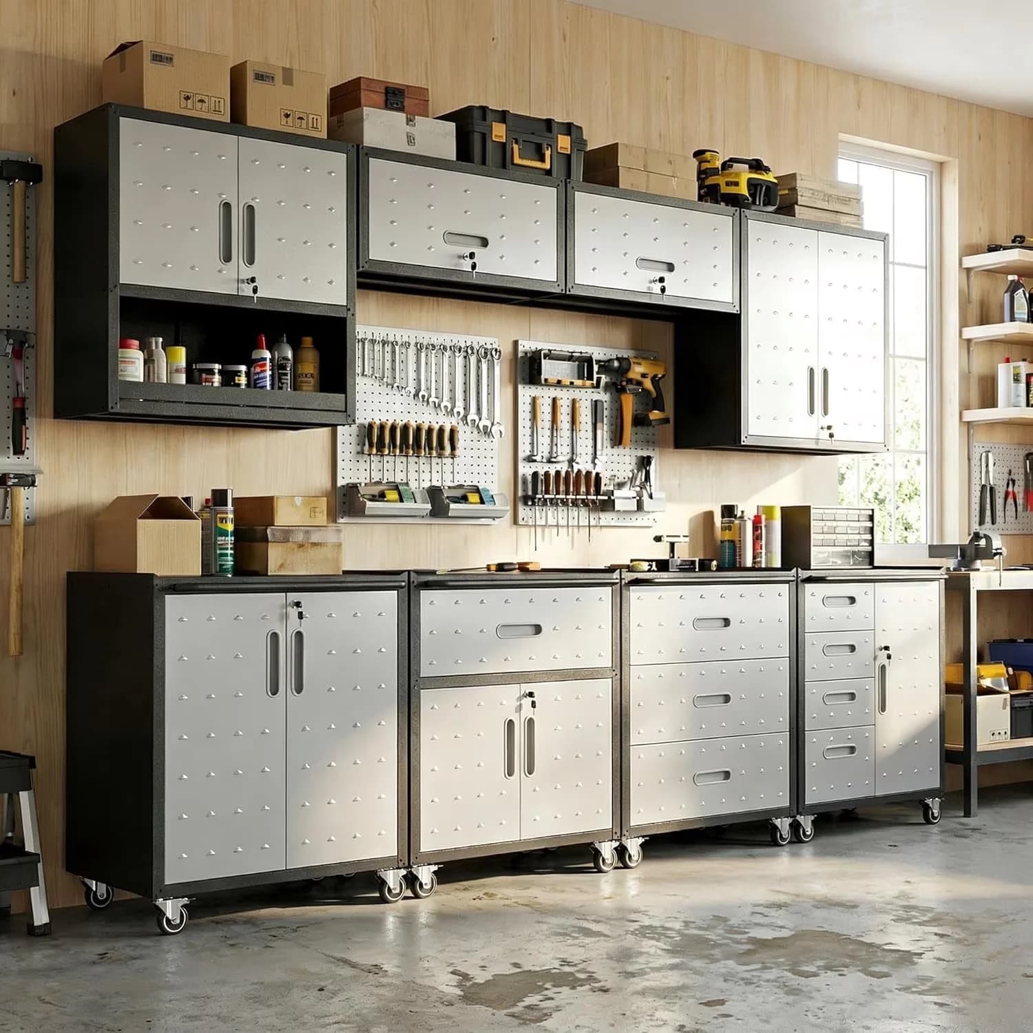 Innovative Garage Storage Supply with Rolling, Heavy Duty, Lockable Wheels - Gray Metal for Garage Model E6EB88