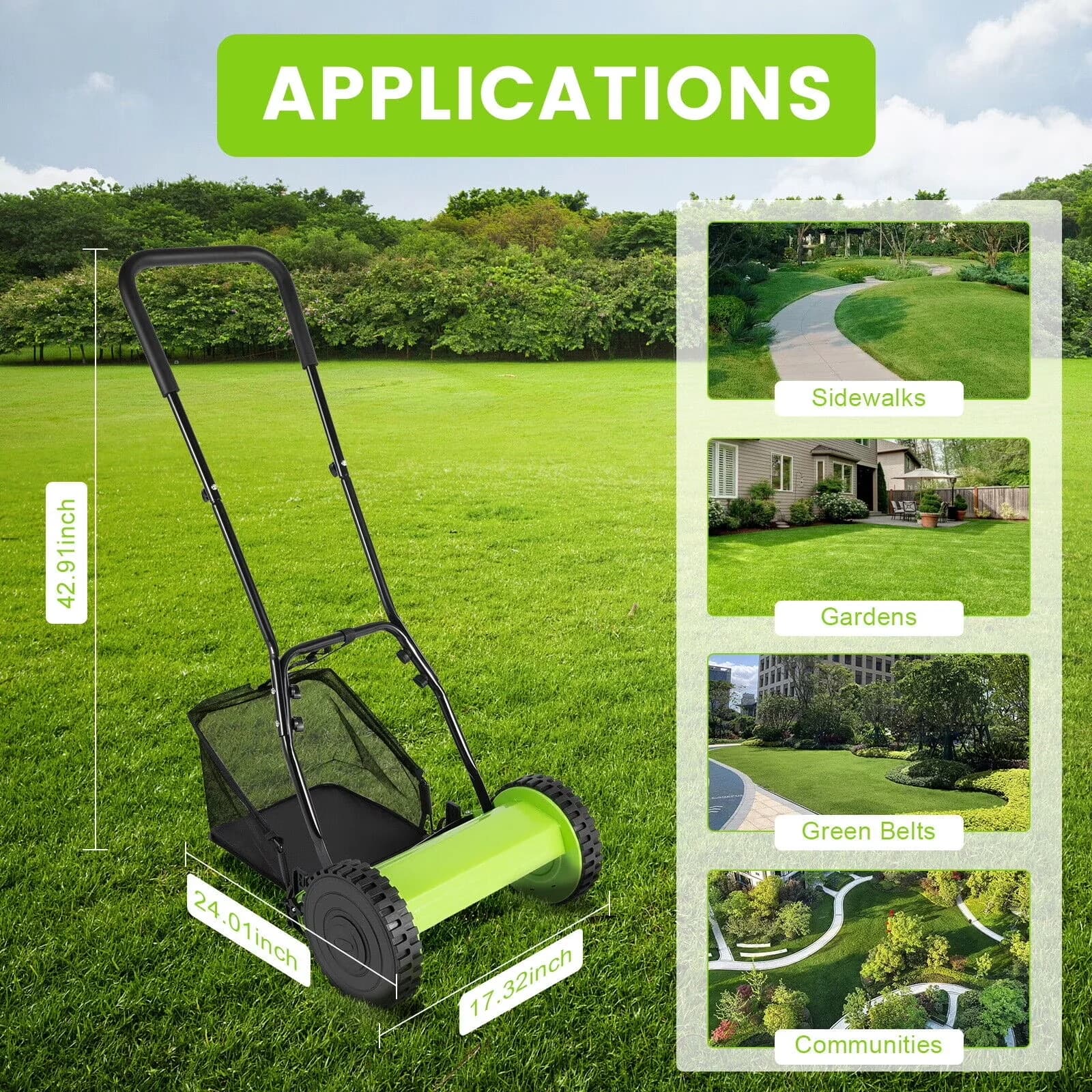Durable Push Mower with Adjustable - Green Simple for Daily Use Model 237D59