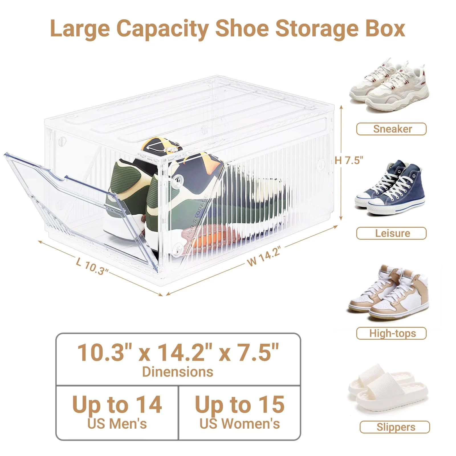 Quality Garage Storage Supply with Stackable, XX-Large Shoe Sneaker Boxes - Plastic+Pet, Plastic Clear Model 5E184F