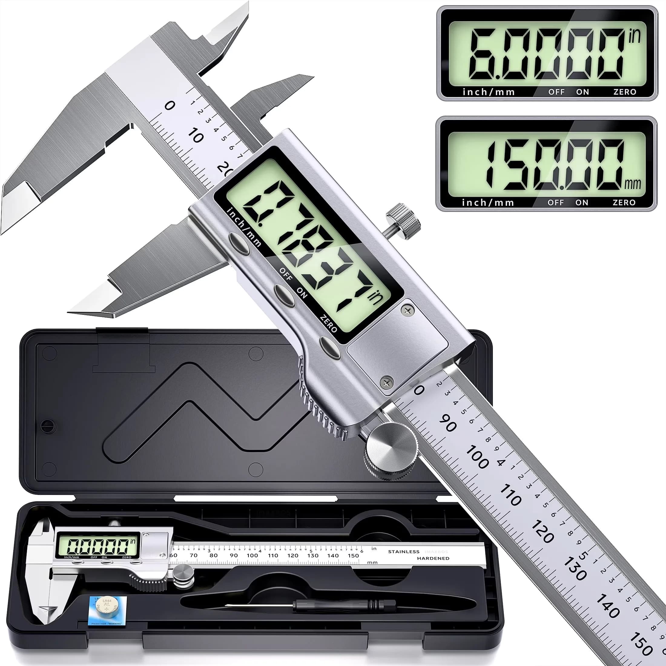 Sleek Measuring Layout with Battery, LCD Display, 6-Inch Digital Caliper - Alloy Metal Caliper Model 50A968