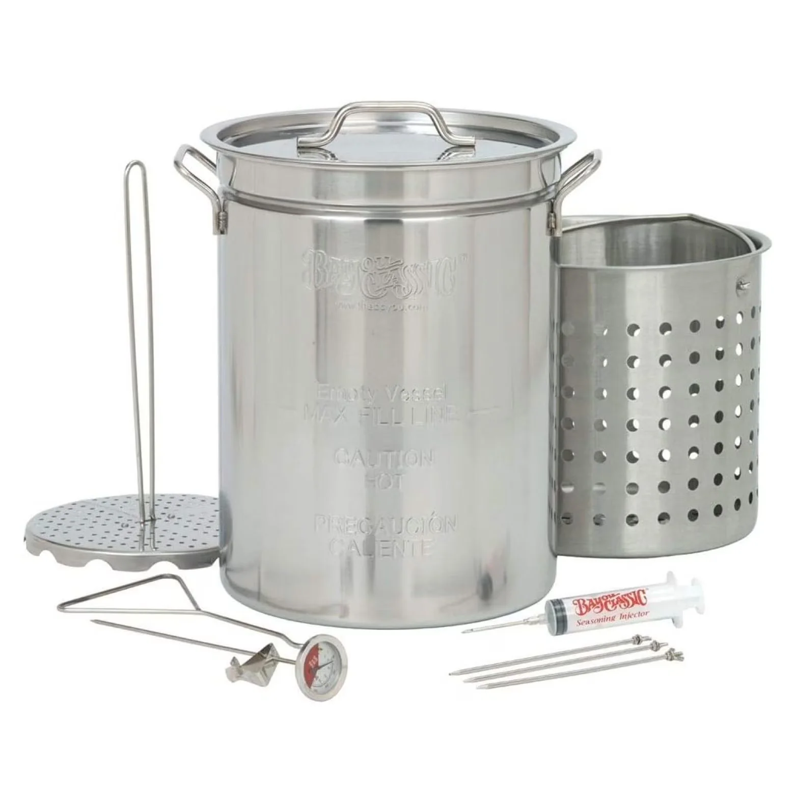 Outdoor Fryer Professional with Perforated Poultry Rack and Lift Hook, 12-in Diameter x 16.25-in Height - Stainless Steel Silver Model B88293
