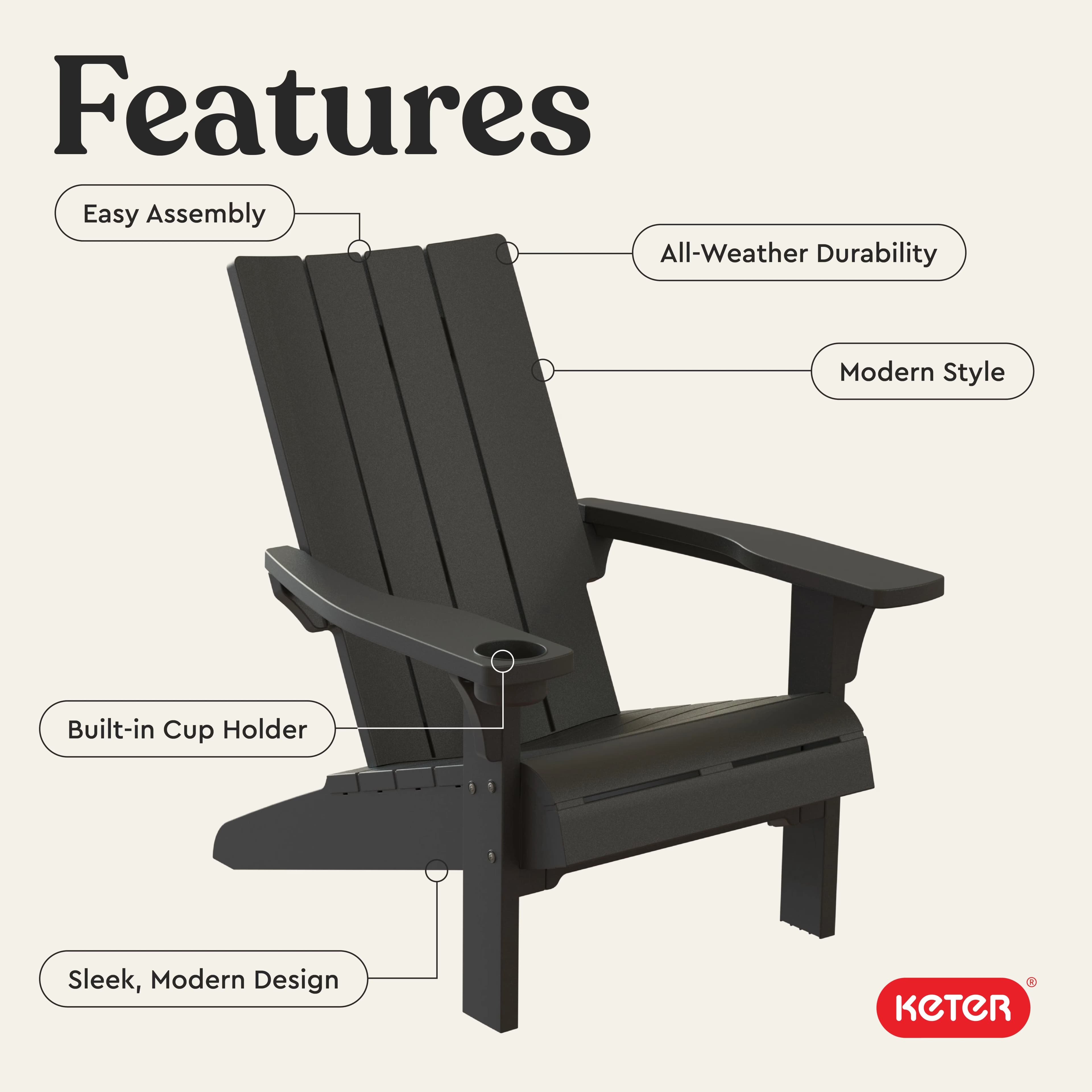 Quality Patio Chair with Cup Holder-Perfect - Resin Gray Modern - Commercial Quality Model 823921