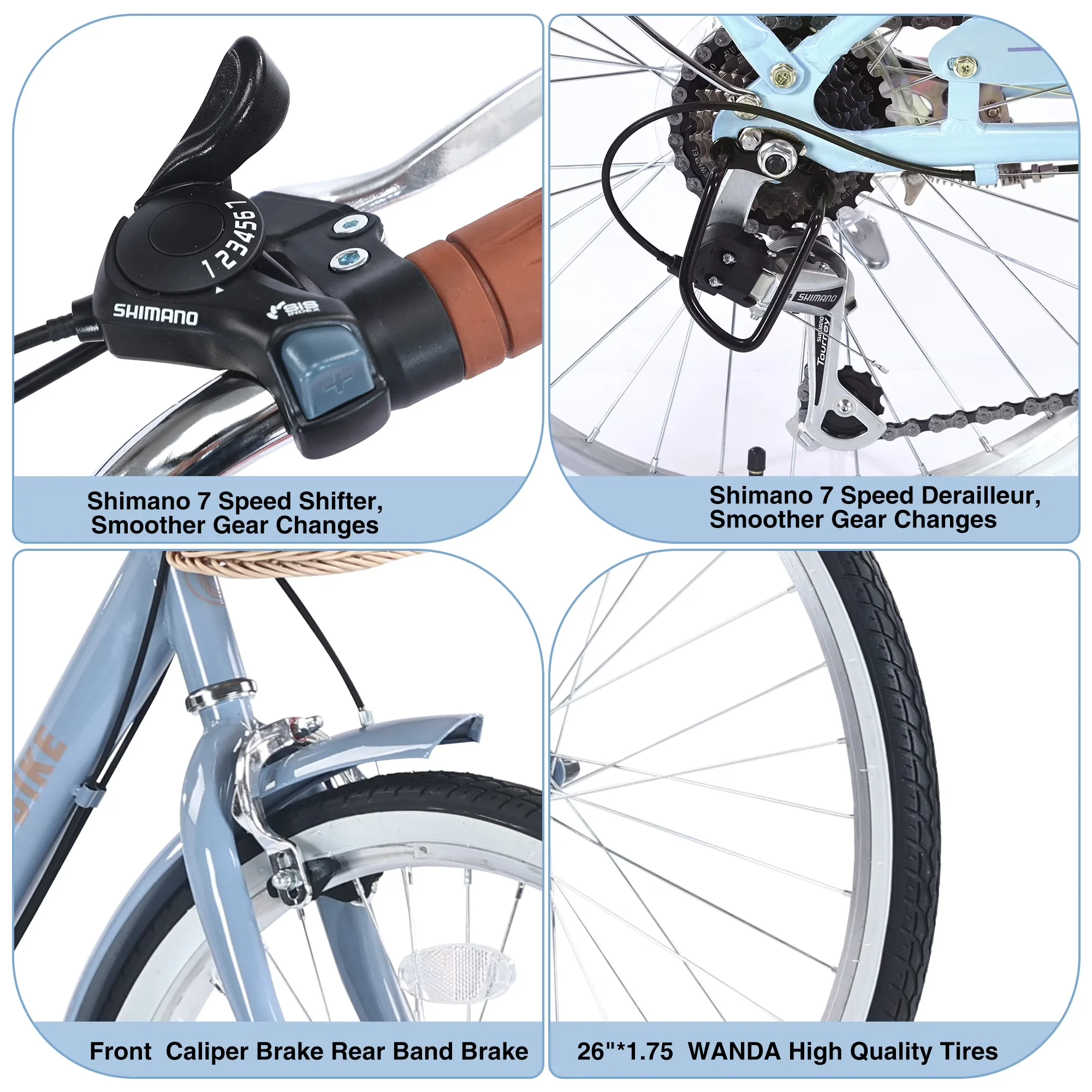 Cruiser Bike Versatile with Lightweight, Adjustable Speed, Adjustable Seat Height - Blue Model 6714BB